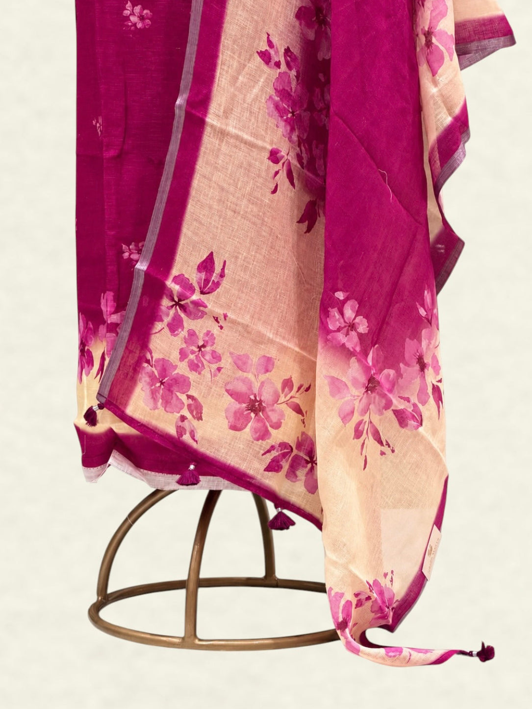 Fuchsia Pink Pure Linen Floral Booti Suit Set
