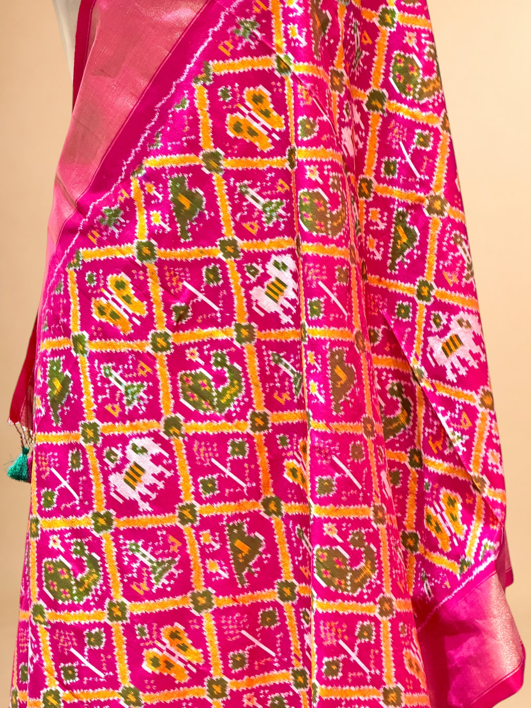 Bright Pink Banarasi Katan Silk Ikkat Dupatta