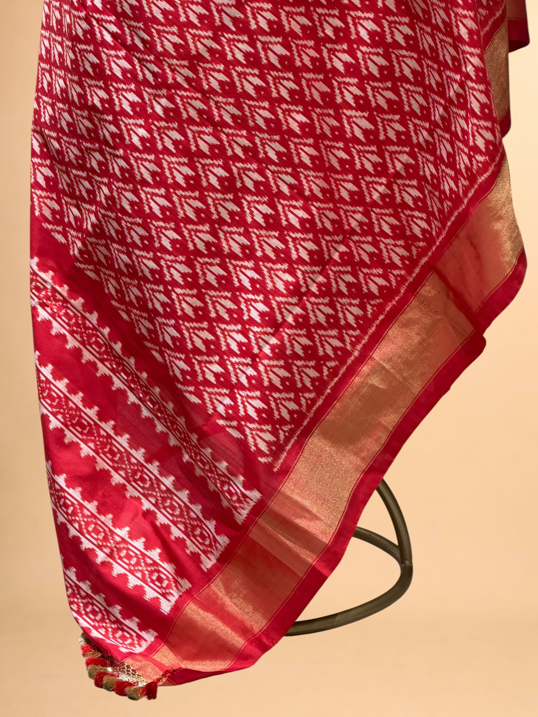 Red Banarasi Katan Silk Ikkat Dupatta