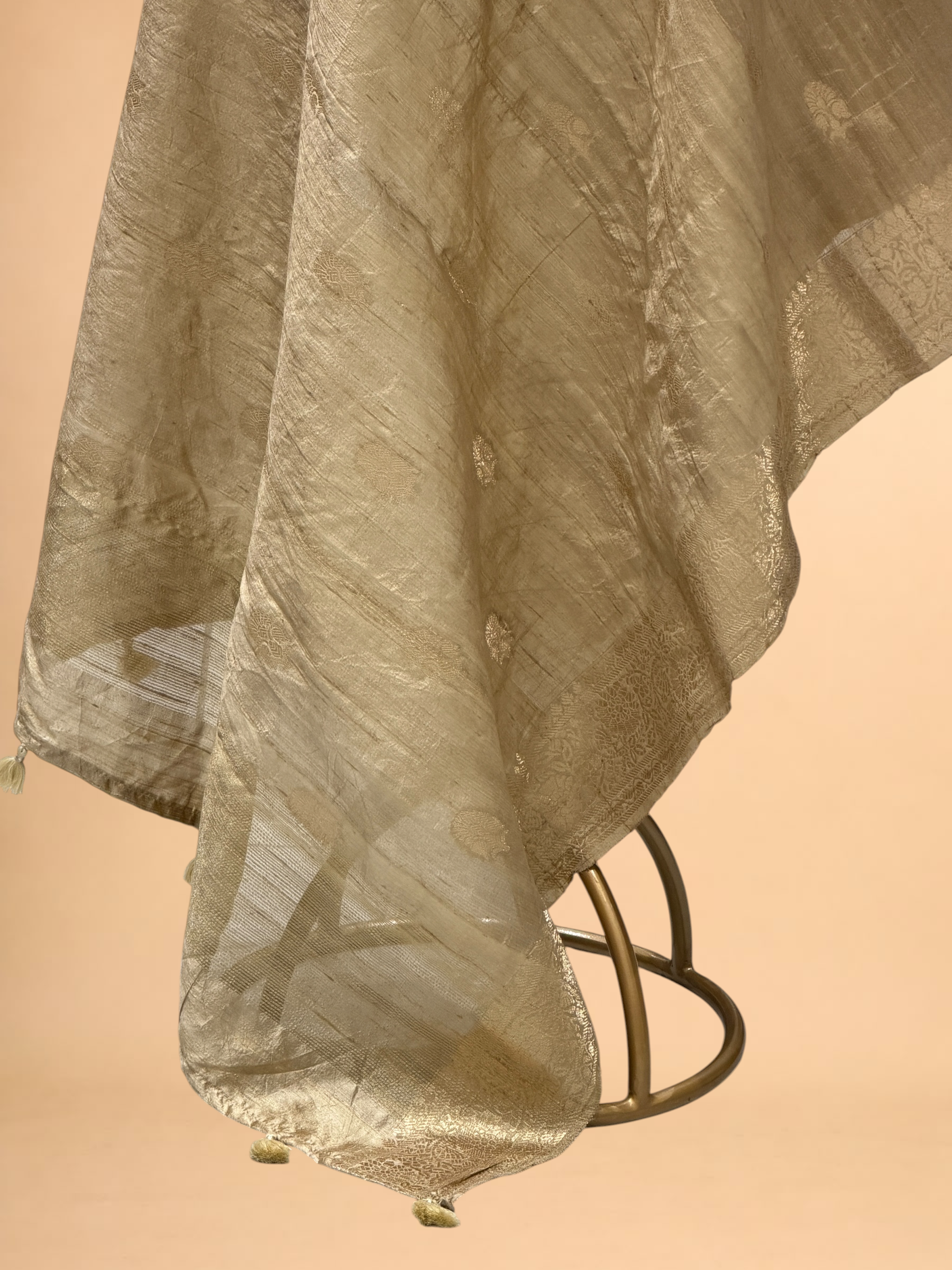Champagne Gold Banarasi Raw Silk Dupatta with Gold Zari Floral Bootis