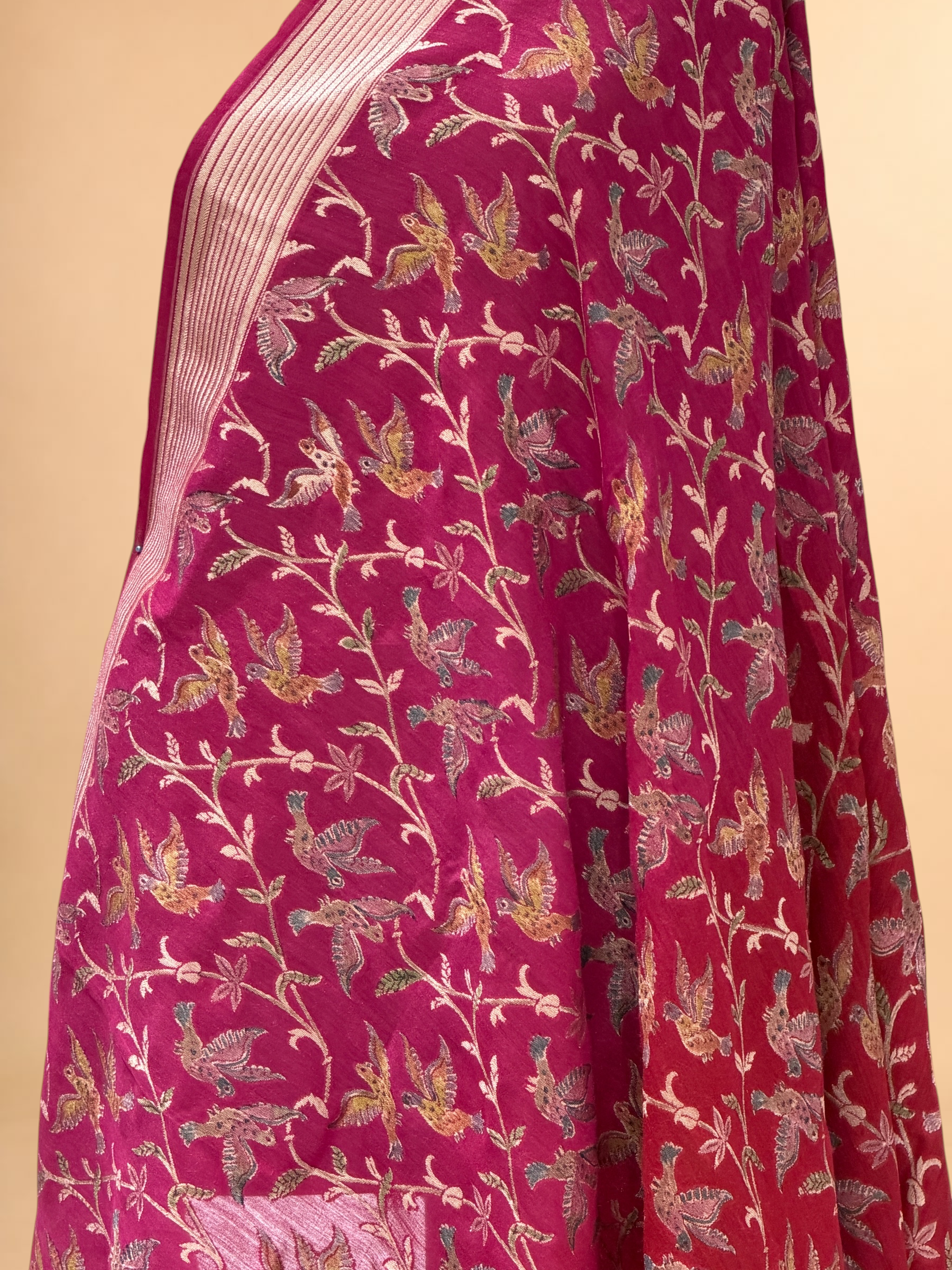Rani Pink Hand Brush-Dyed Banarasi Munga Silk Dupatta