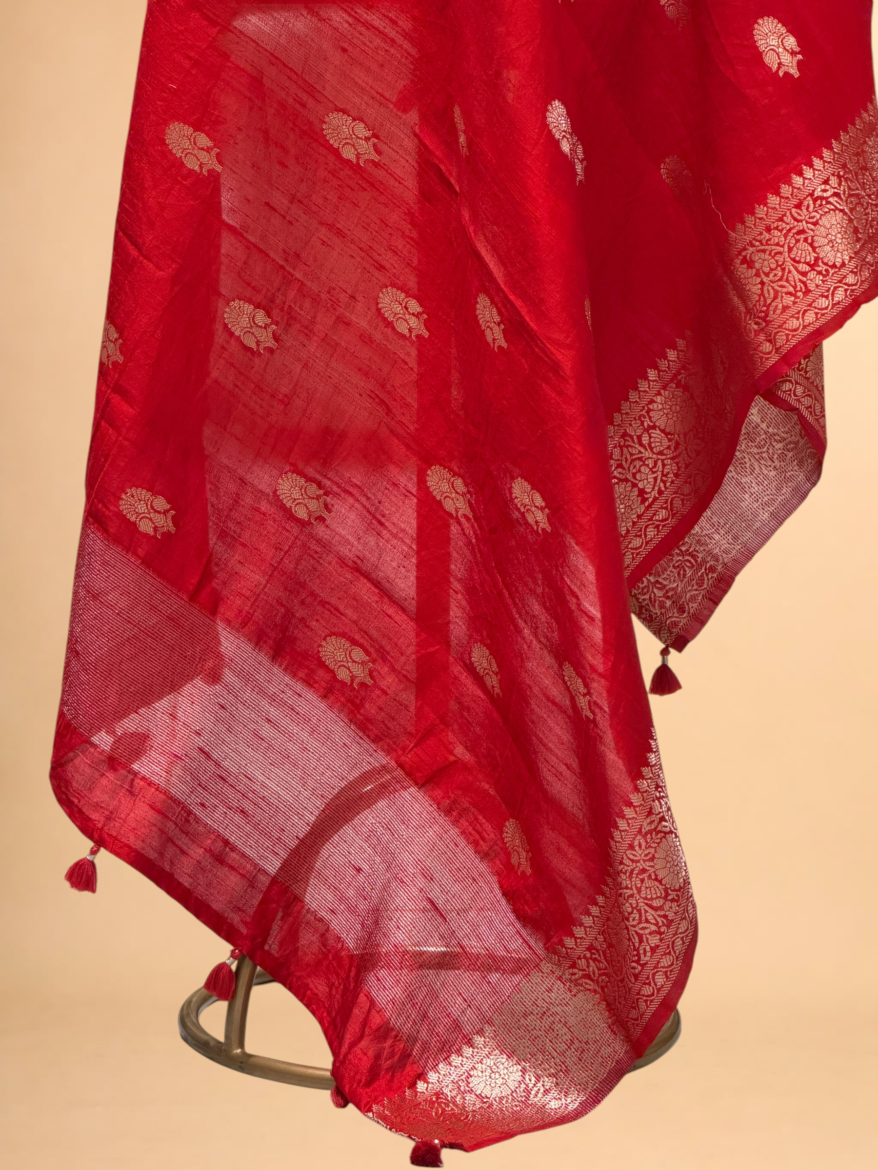 Red Banarasi Raw Silk Dupatta with Gold Zari Floral Bootis