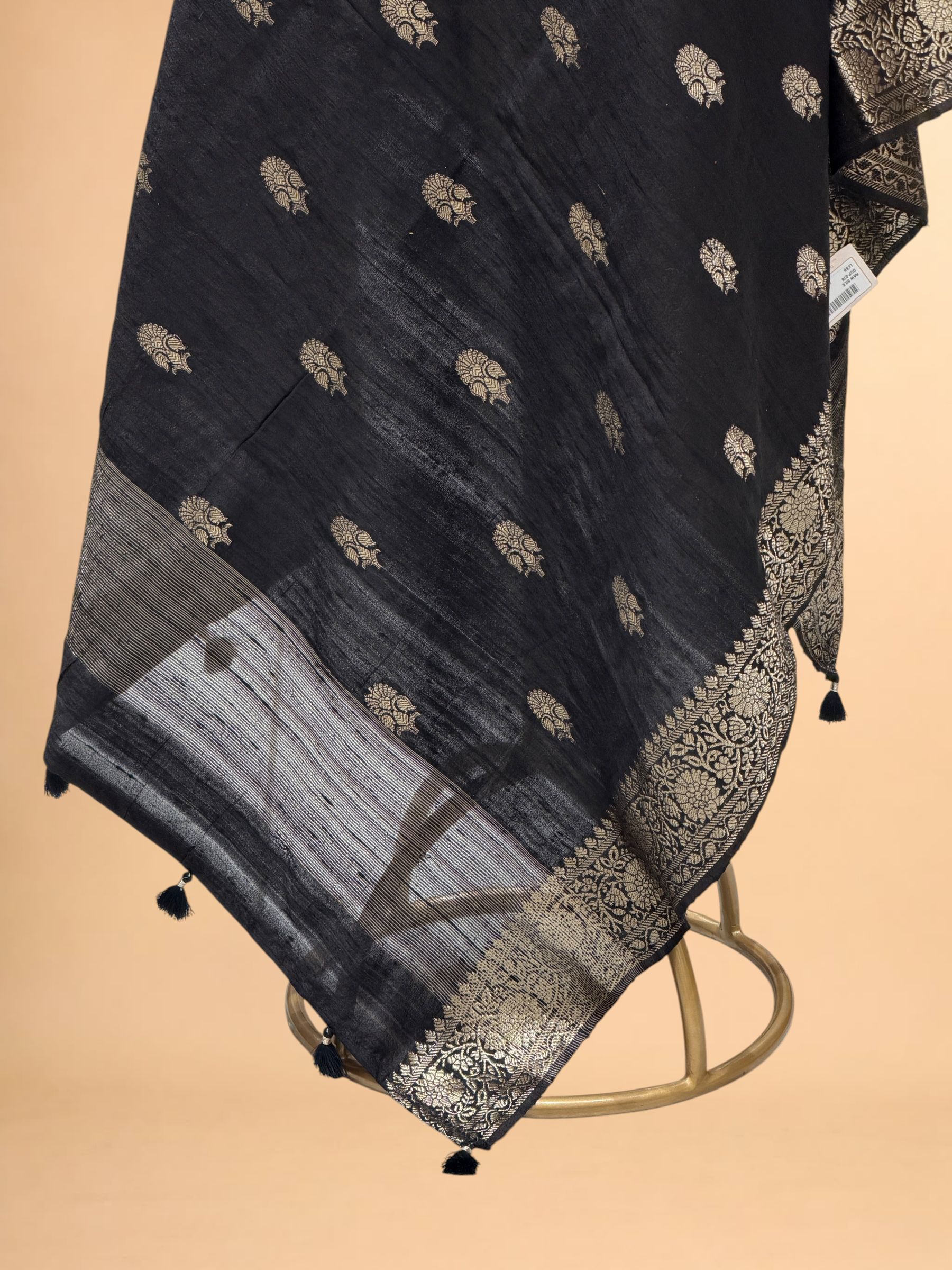Black Banarasi Raw Silk Dupatta with Gold Zari Floral Bootis