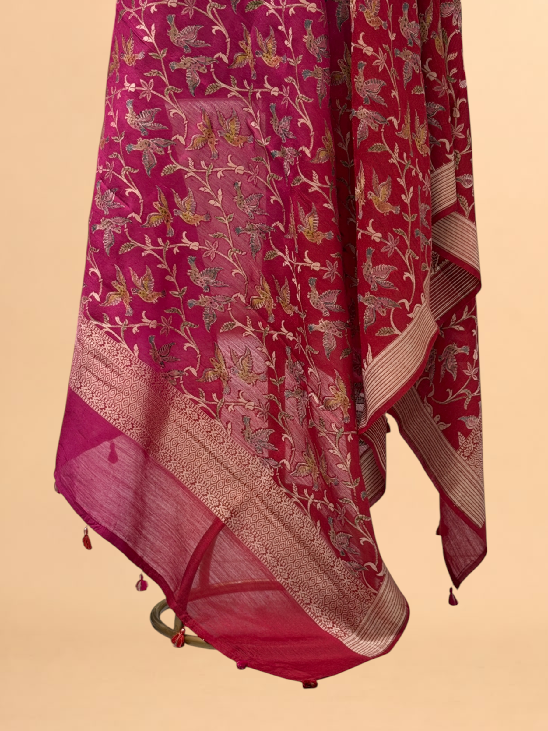 Rani Pink Hand Brush-Dyed Banarasi Munga Silk Dupatta