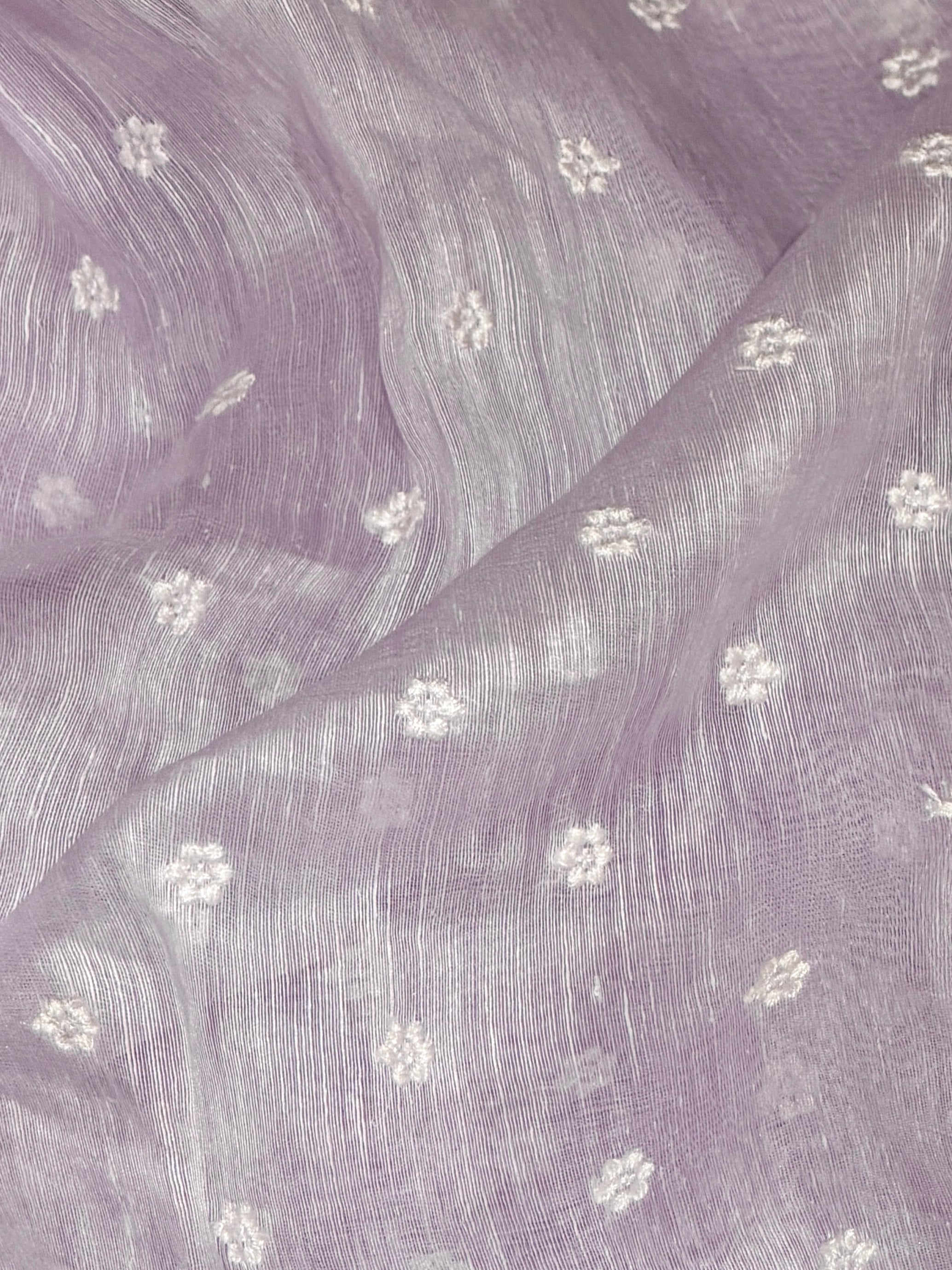Pastel Pink Silk Linen Fabric With Flower Embroidery