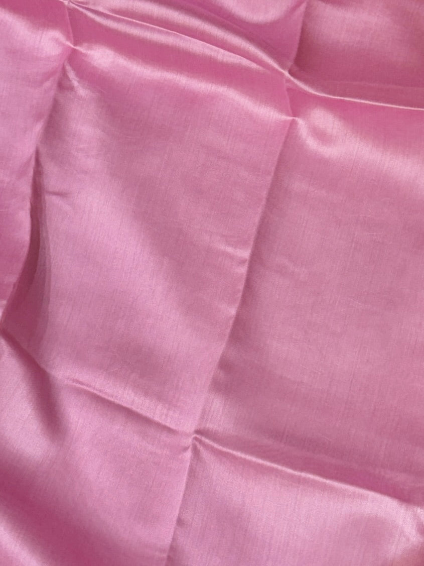 Pastel Pink Soft Silk Suit Set With Zari Border Dupatta