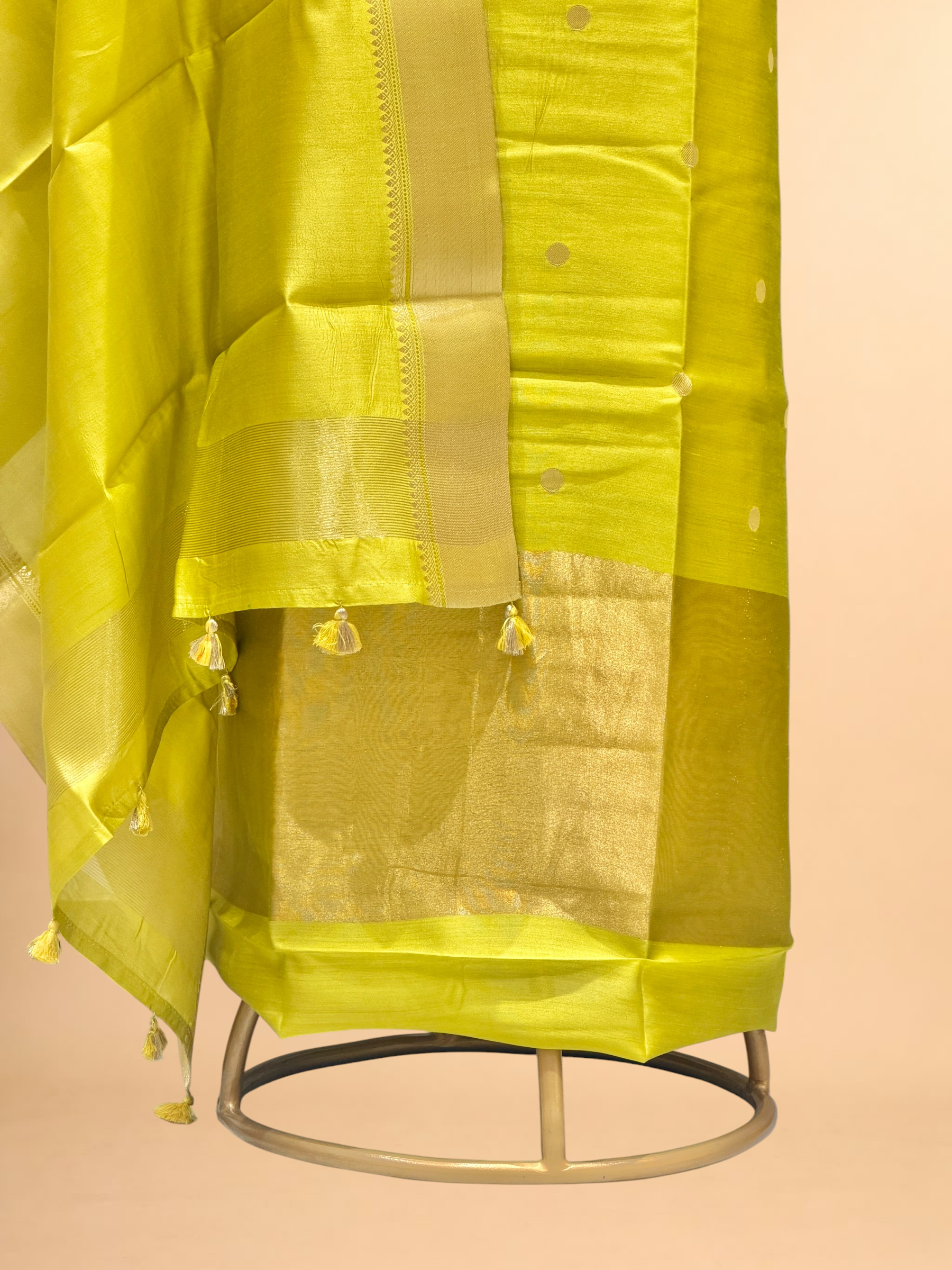 Lime Yellow Soft Silk Suit Set With Zari Border Dupatta