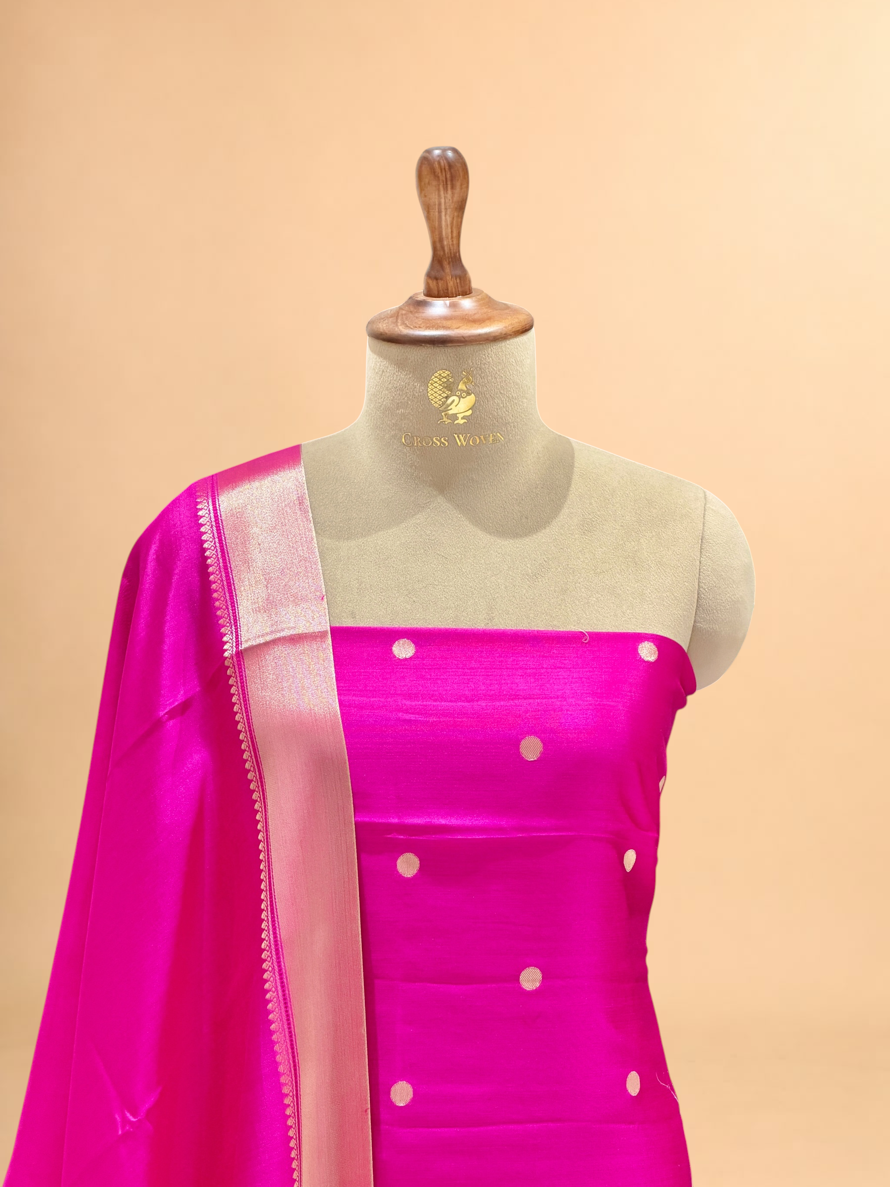 Rani Pink Soft Silk Suit Set With Zari Border Dupatta