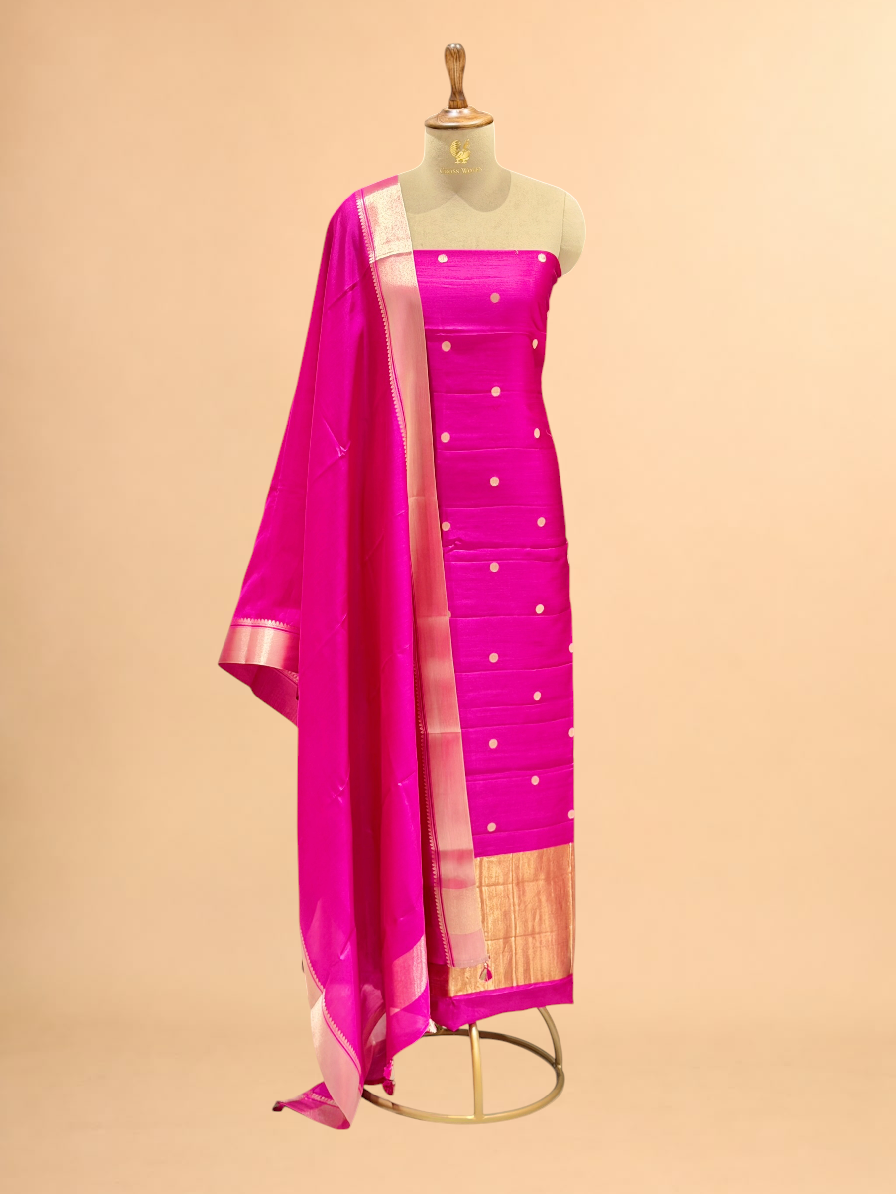 Rani Pink Soft Silk Suit Set With Zari Border Dupatta