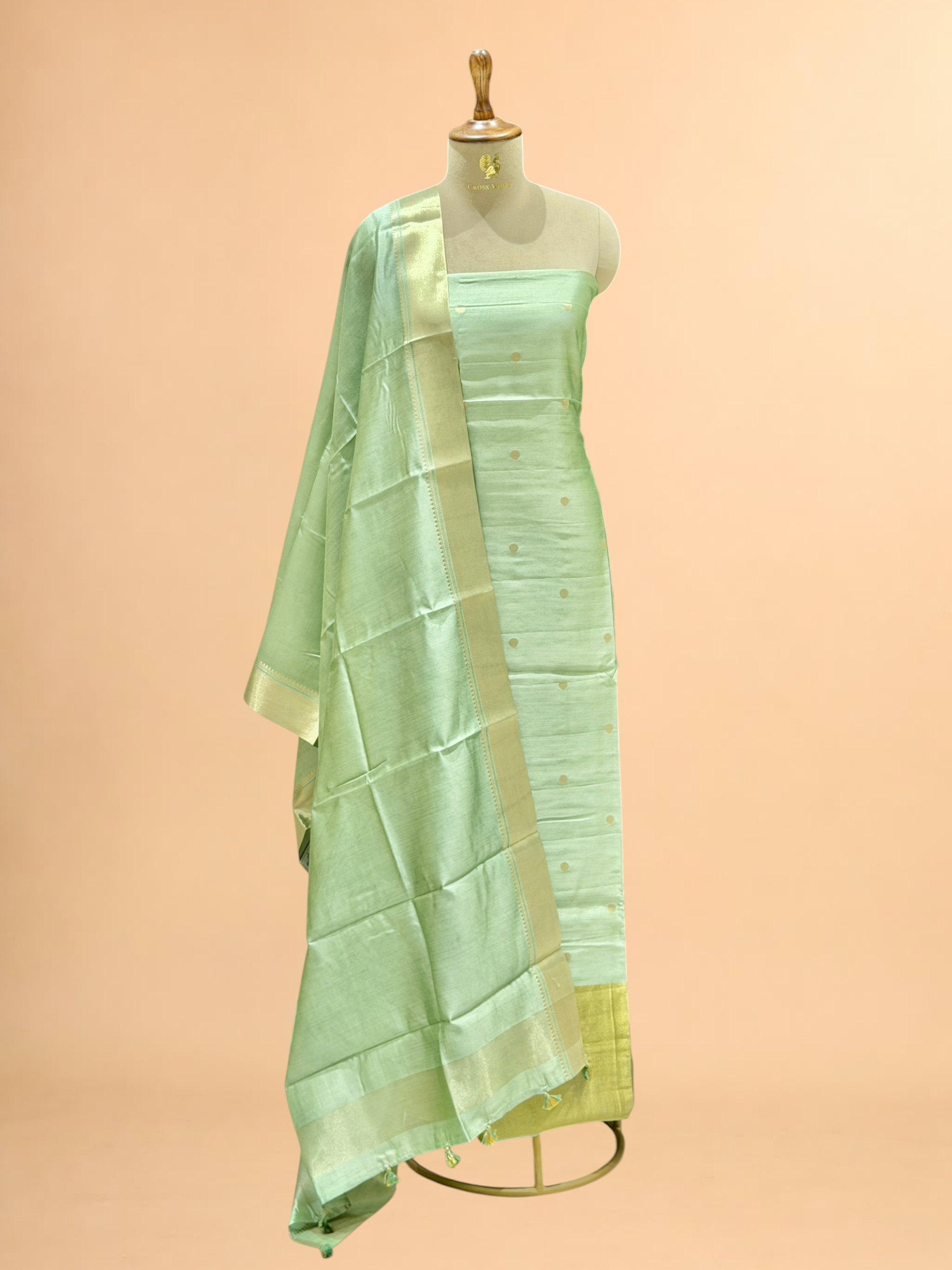 Mint Green Soft Silk Suit Set With Zari Border Dupatta