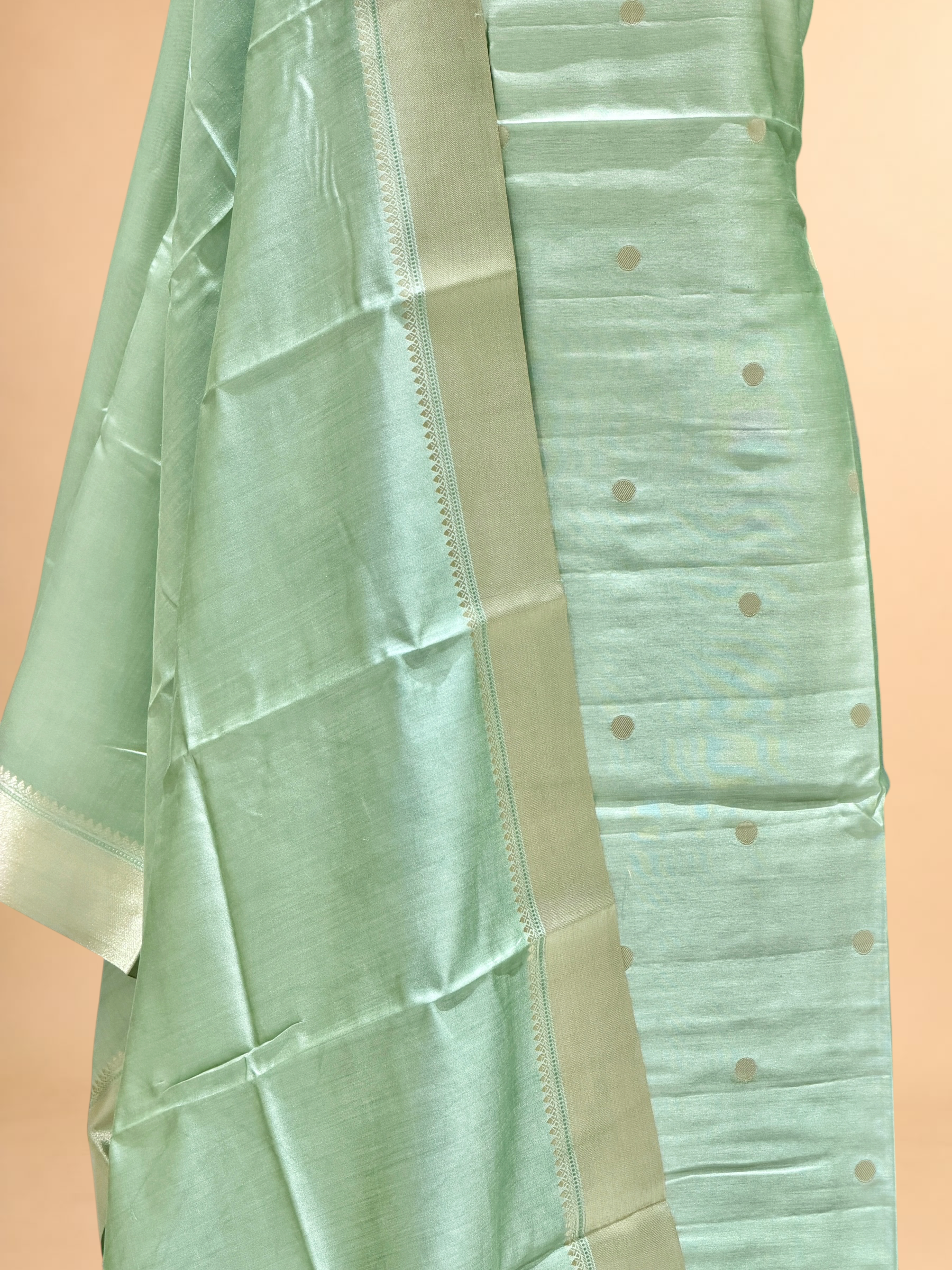 Mint Green Soft Silk Suit Set With Zari Border Dupatta