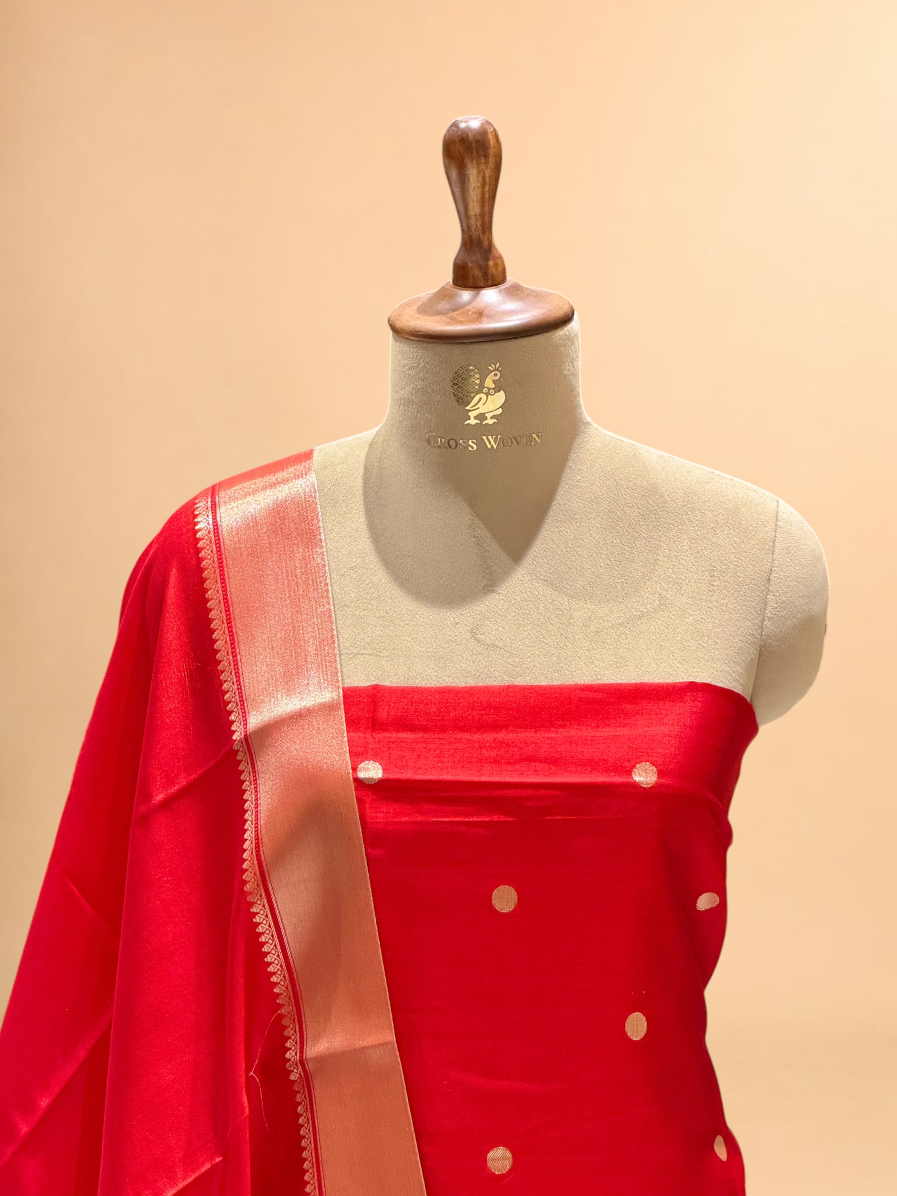 Red Soft Silk Suit Set With Zari Border Dupatta