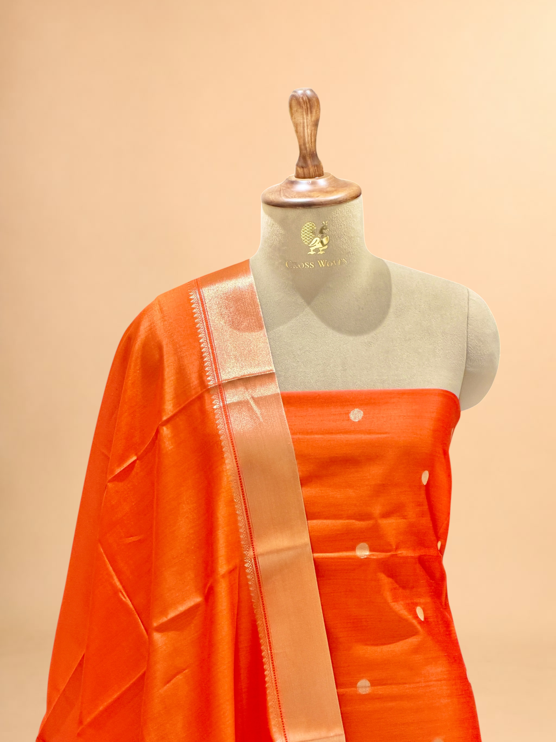Orange Soft Silk Suit Set With Zari Border Dupatta
