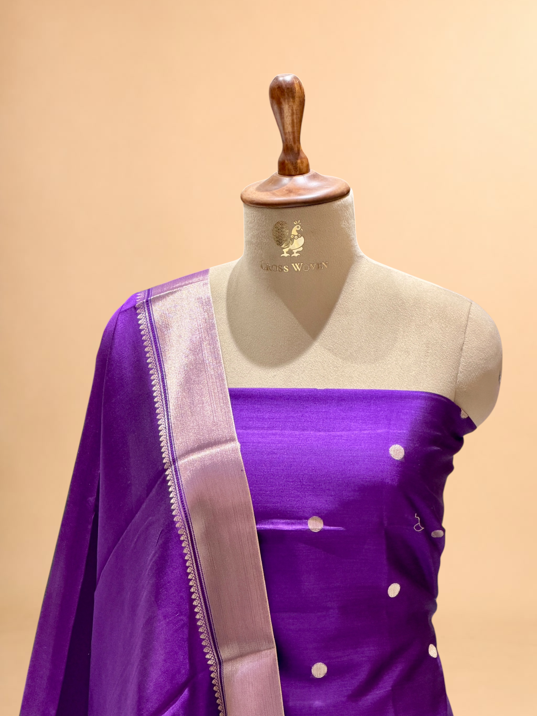 Deep Purple Soft Silk Suit Set With Zari Border Dupatta
