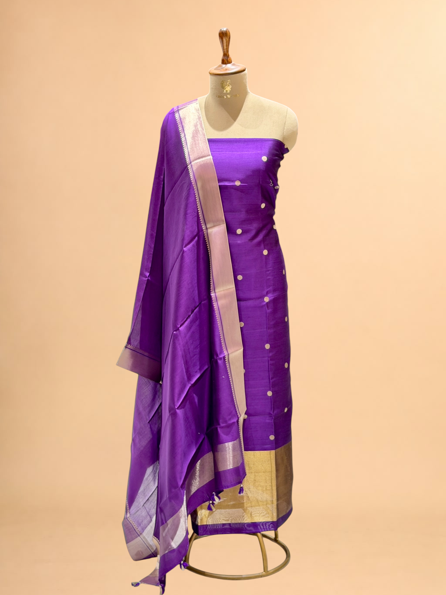 Deep Purple Soft Silk Suit Set With Zari Border Dupatta