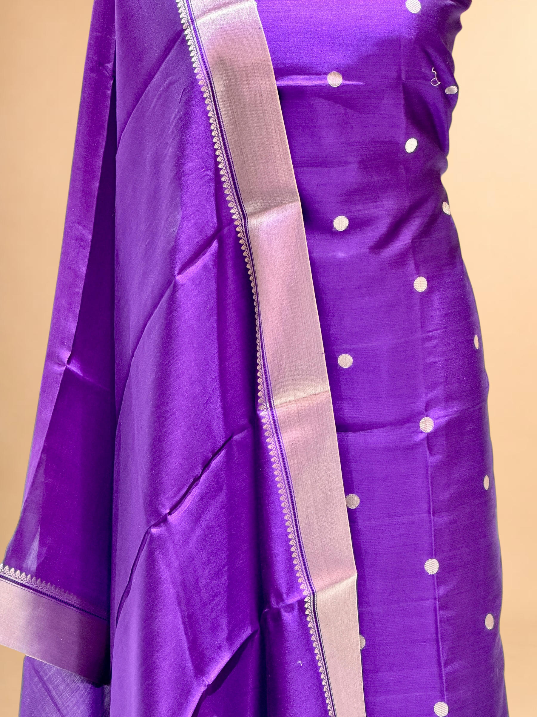 Deep Purple Soft Silk Suit Set With Zari Border Dupatta