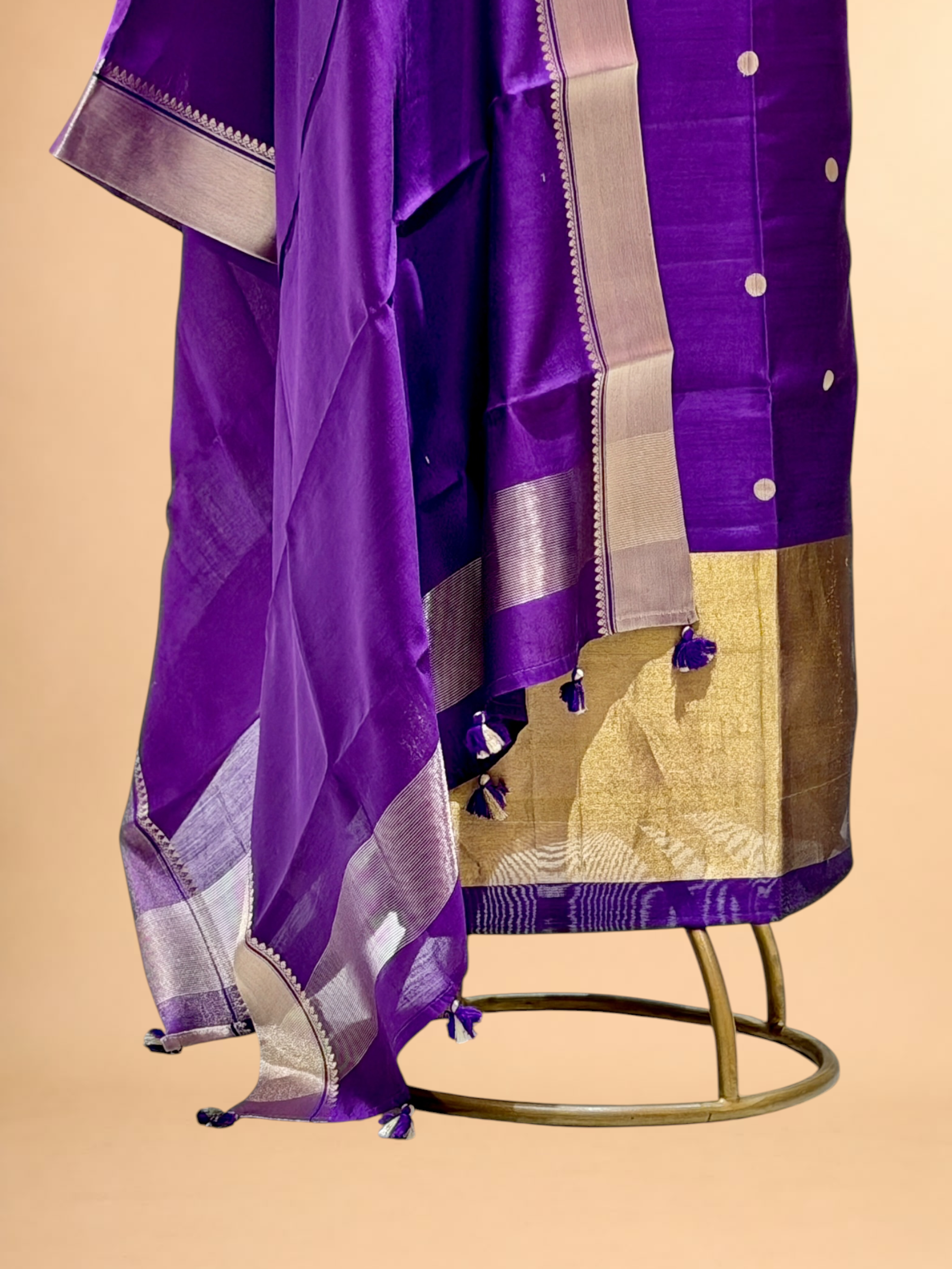 Deep Purple Soft Silk Suit Set With Zari Border Dupatta