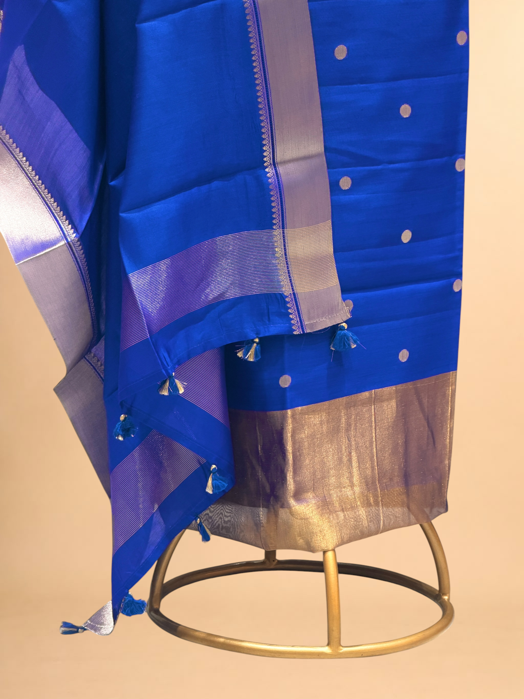 Navy Blue Soft Silk Suit Set With Zari Border Dupatta
