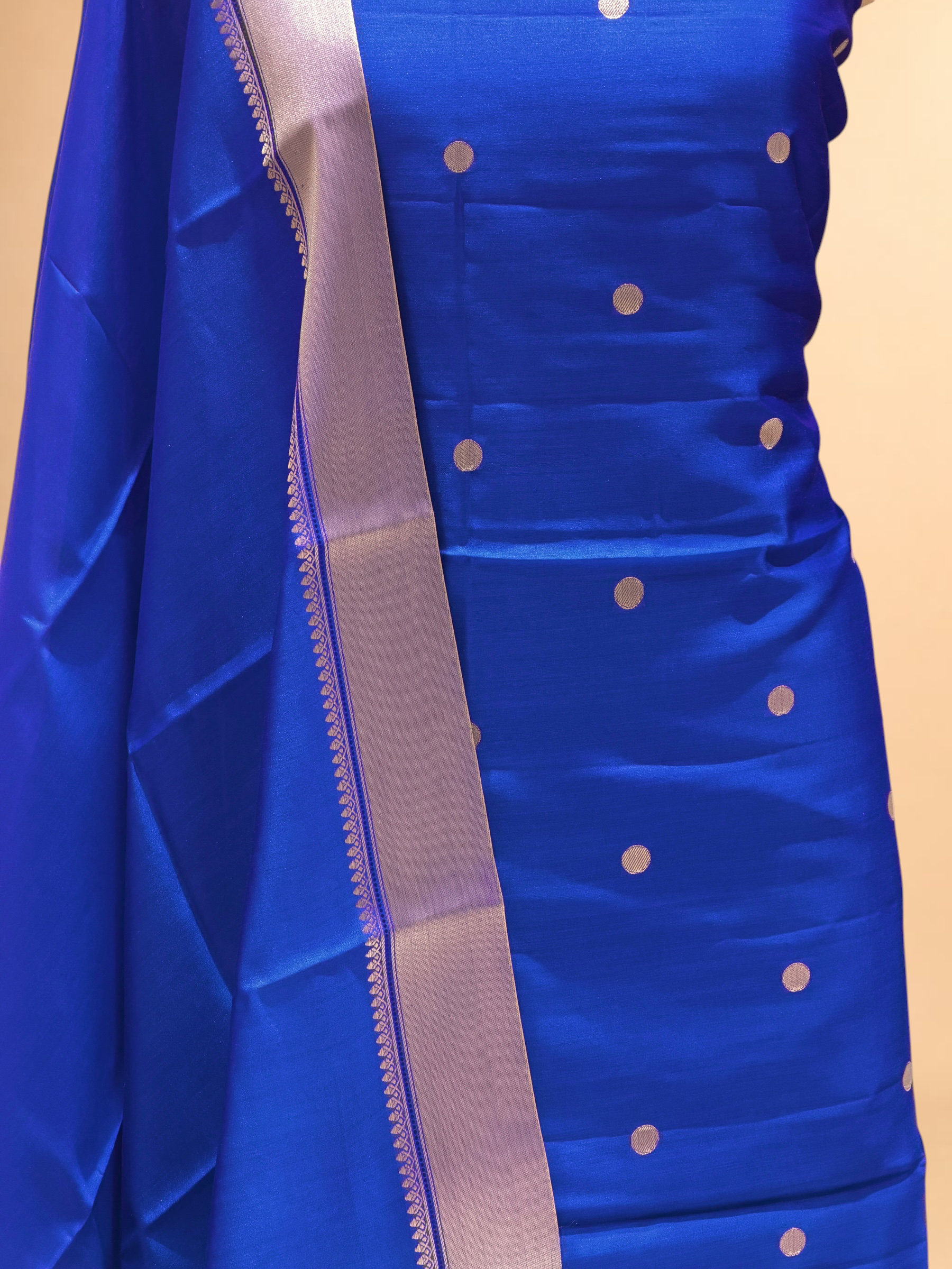 Navy Blue Soft Silk Suit Set With Zari Border Dupatta