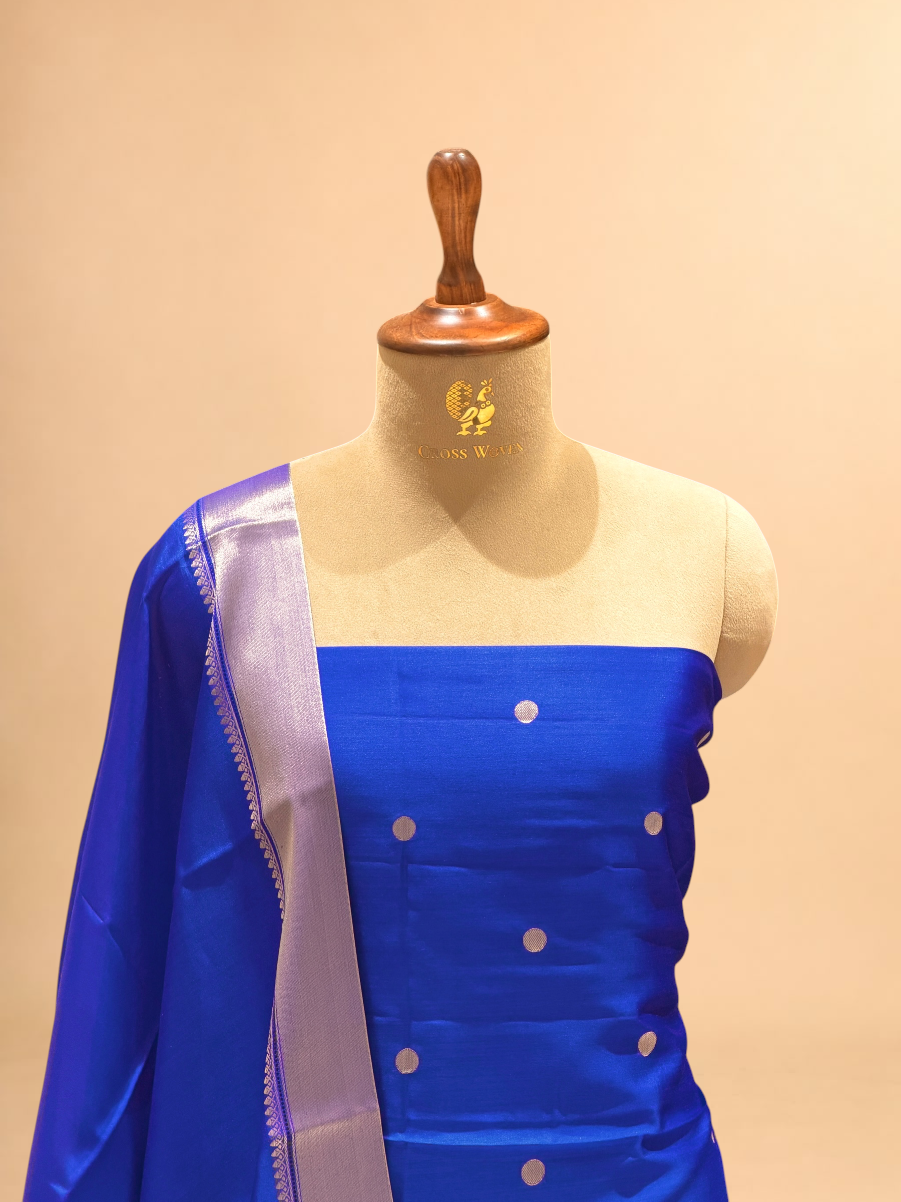 Navy Blue Soft Silk Suit Set With Zari Border Dupatta