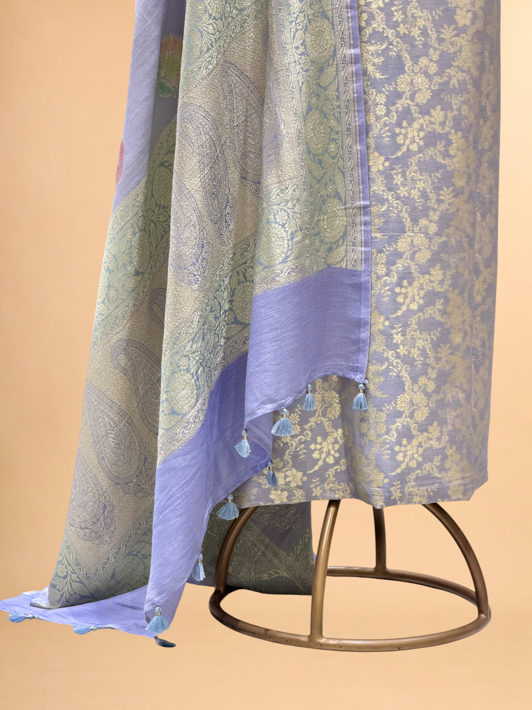 Lavender Munga Silk Suit Set With Handbrush Dupatta