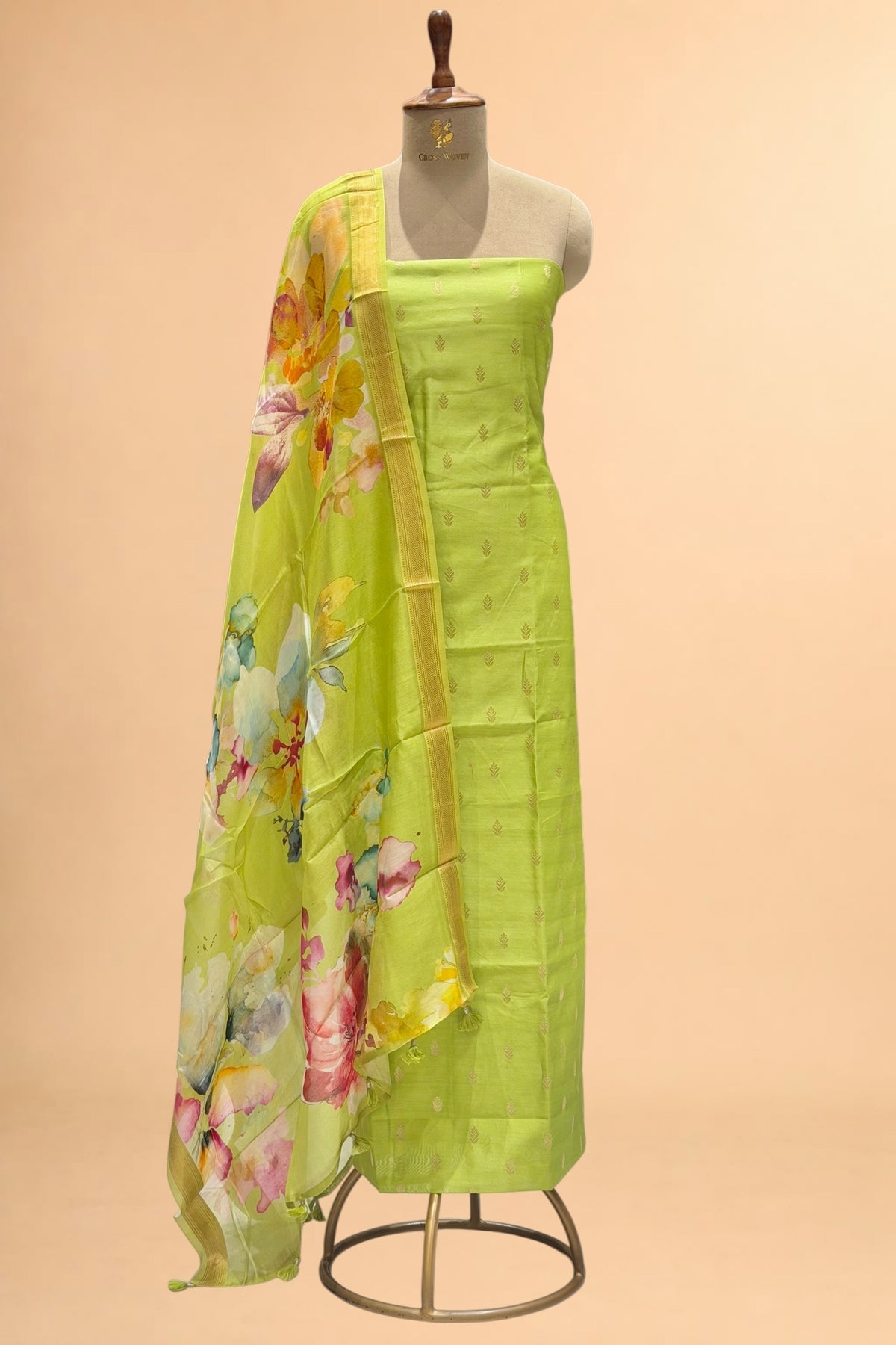 Pista Green Chanderi Silk Suit Set With Printed Dupatta