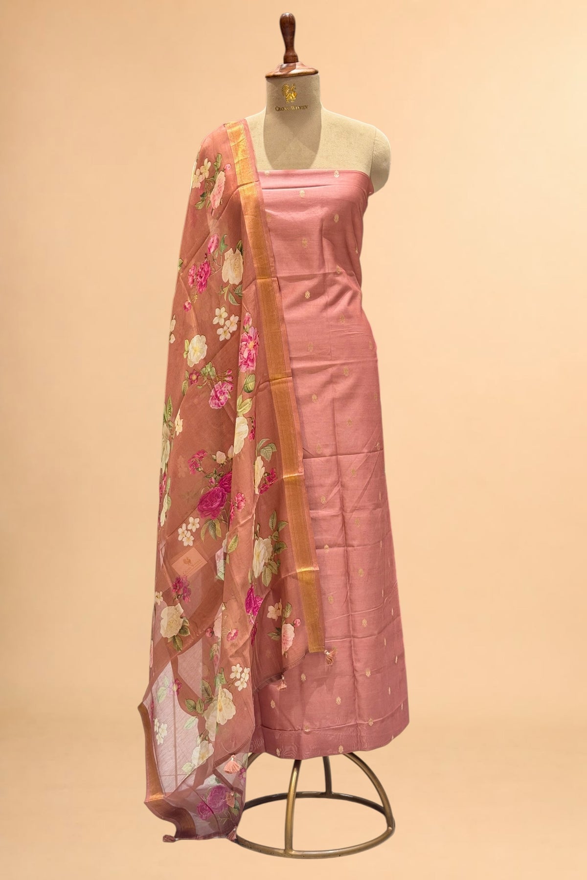 Dusty Pink Chanderi Silk Suit Set With Printed Dupatta