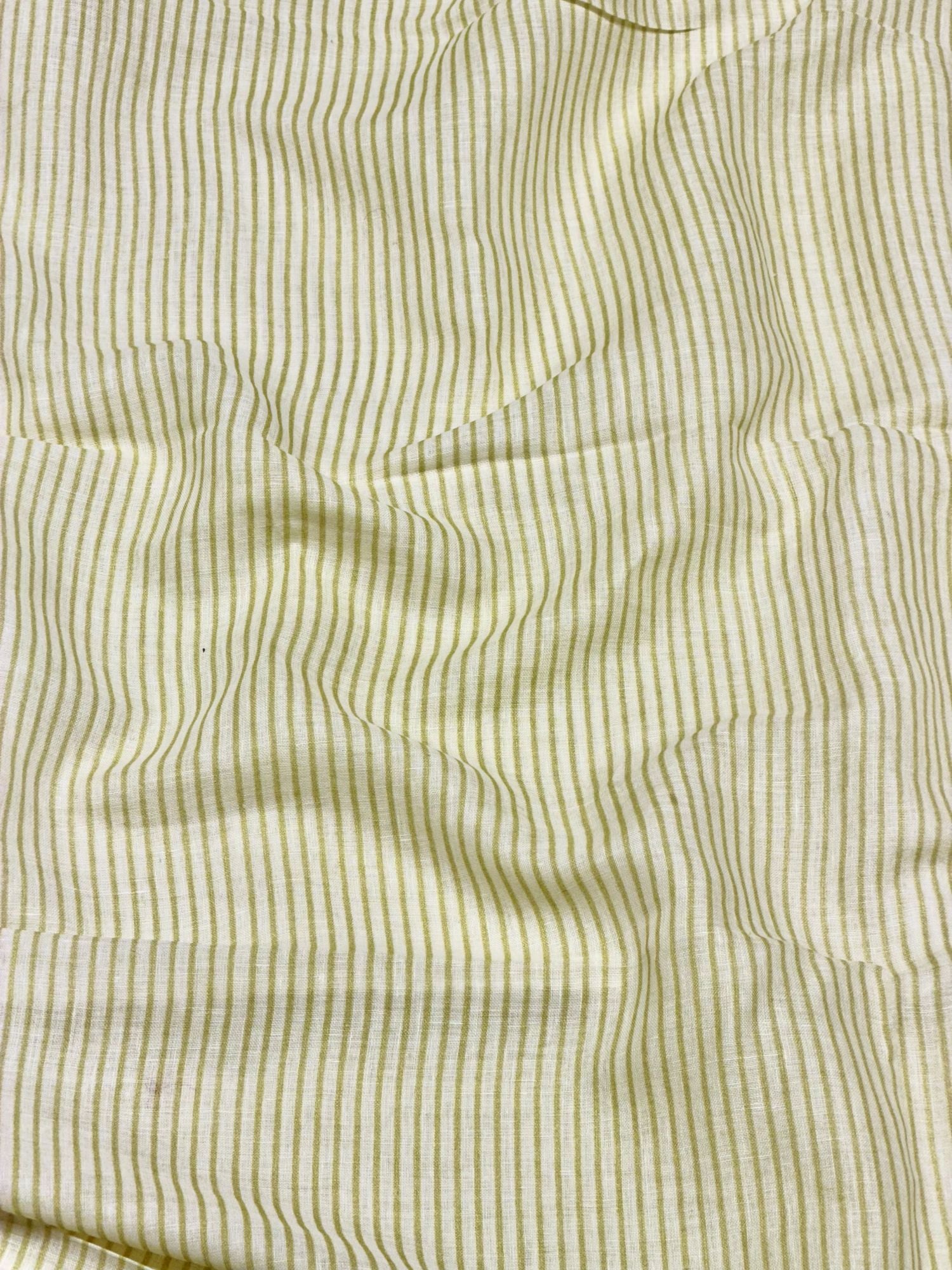 Ivory & Olive Green Striped Linen Fabric