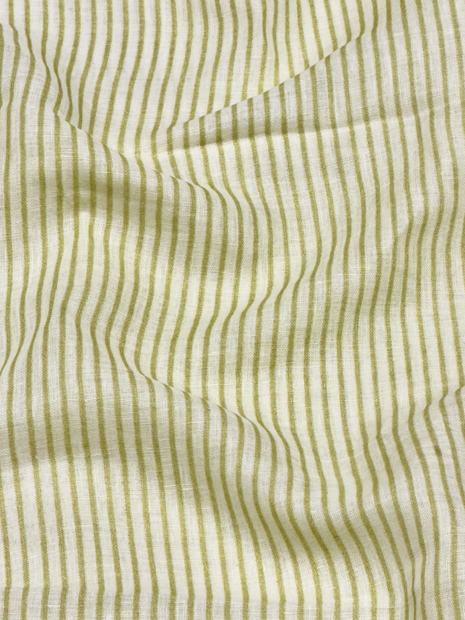 Ivory & Olive Green Striped Linen Fabric