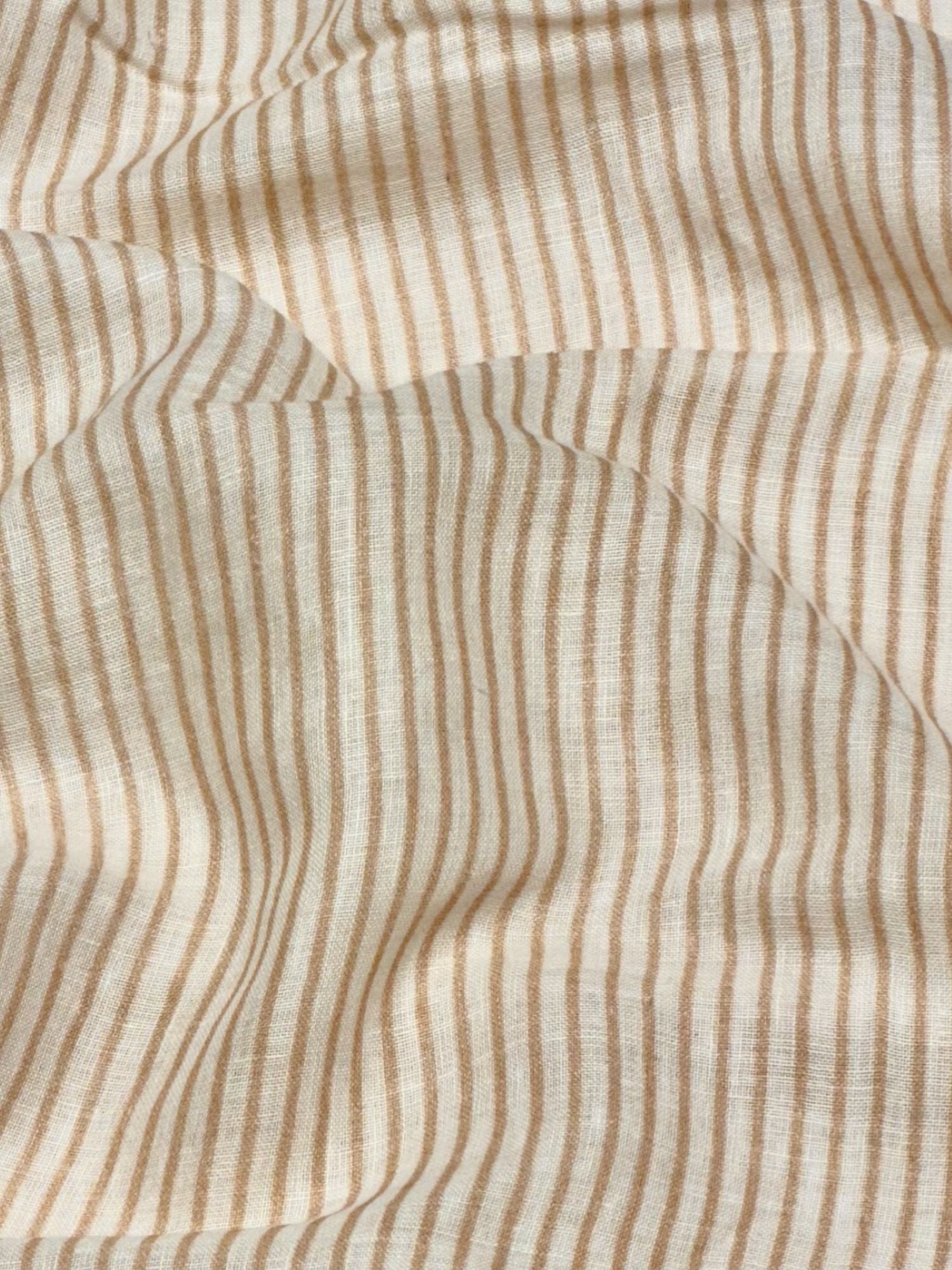 Almond Beige & Ivory Striped Linen Fabric