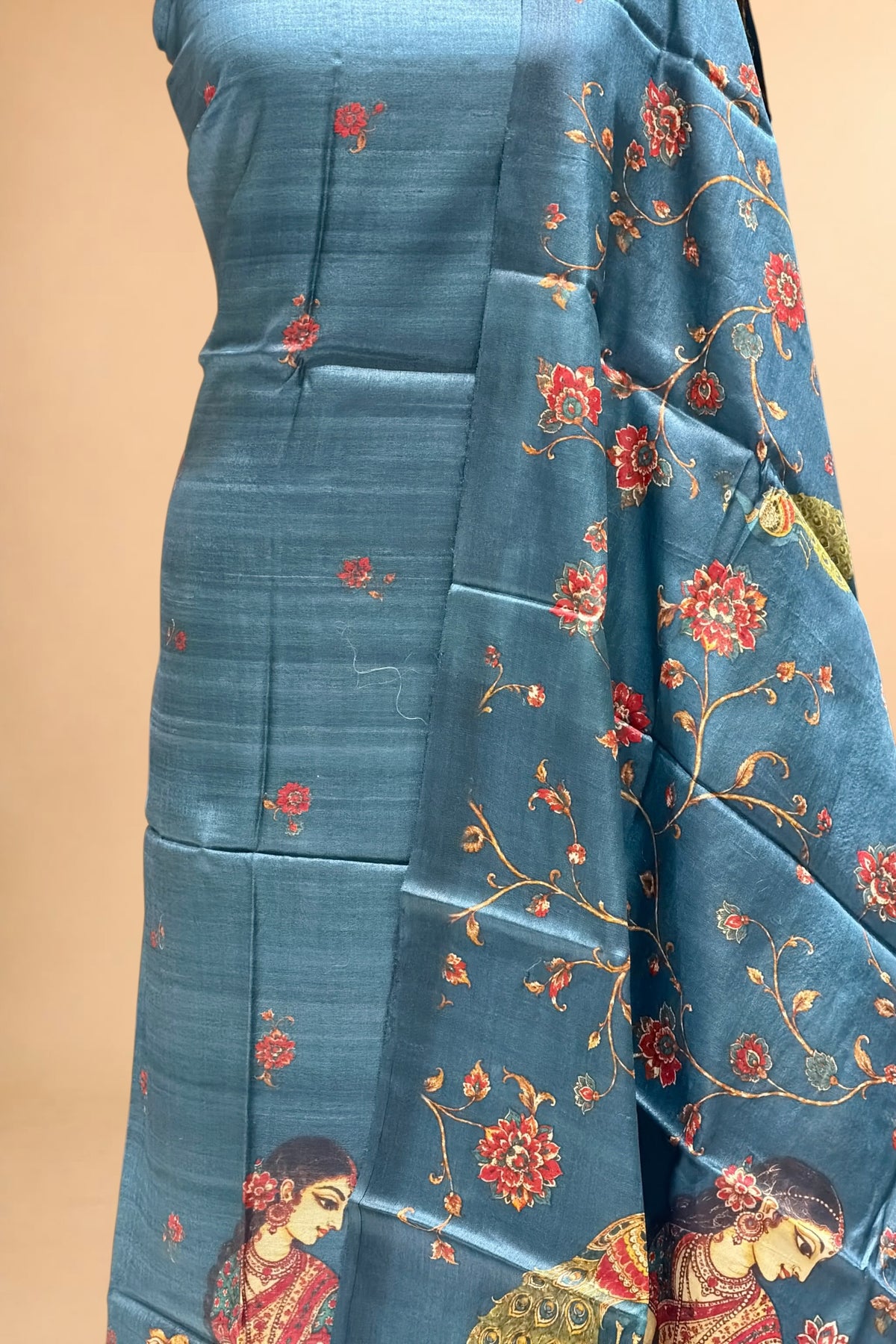 Teal Blue Banarasi Pure Tusser Silk Suit Set