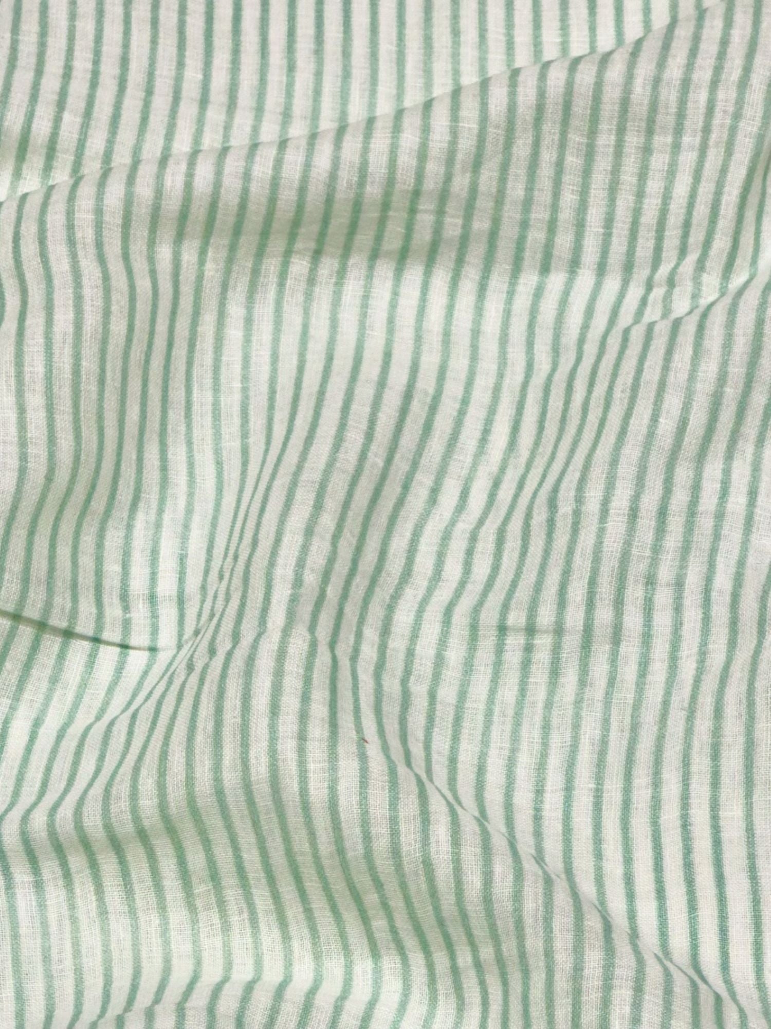 Pastel Mint & White Striped Linen Fabric