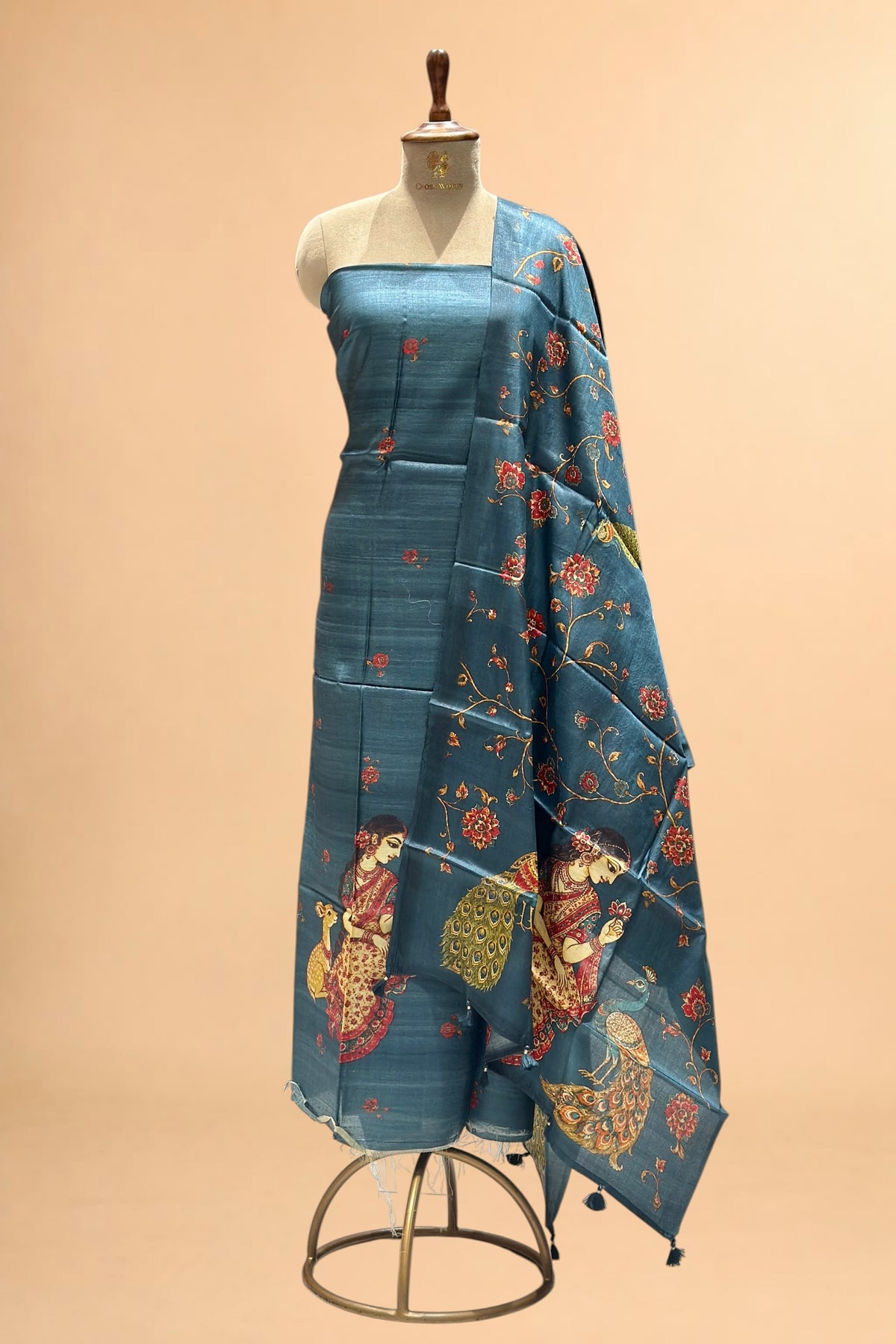 Teal Blue Banarasi Pure Tusser Silk Suit Set