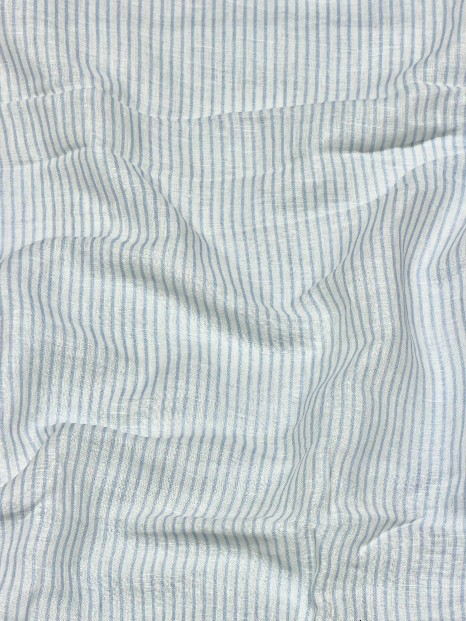 Powder Blue & White Striped Linen Fabric