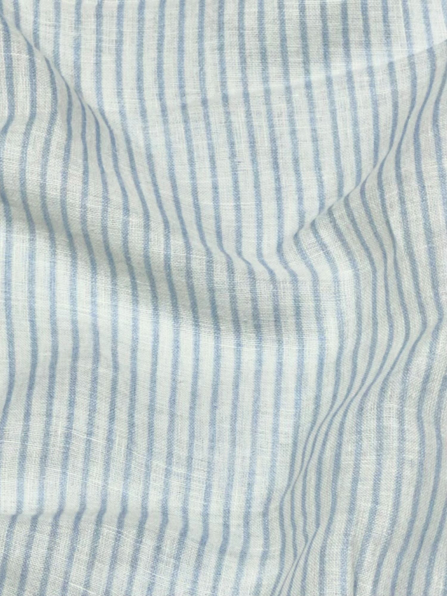 Powder Blue & White Striped Linen Fabric