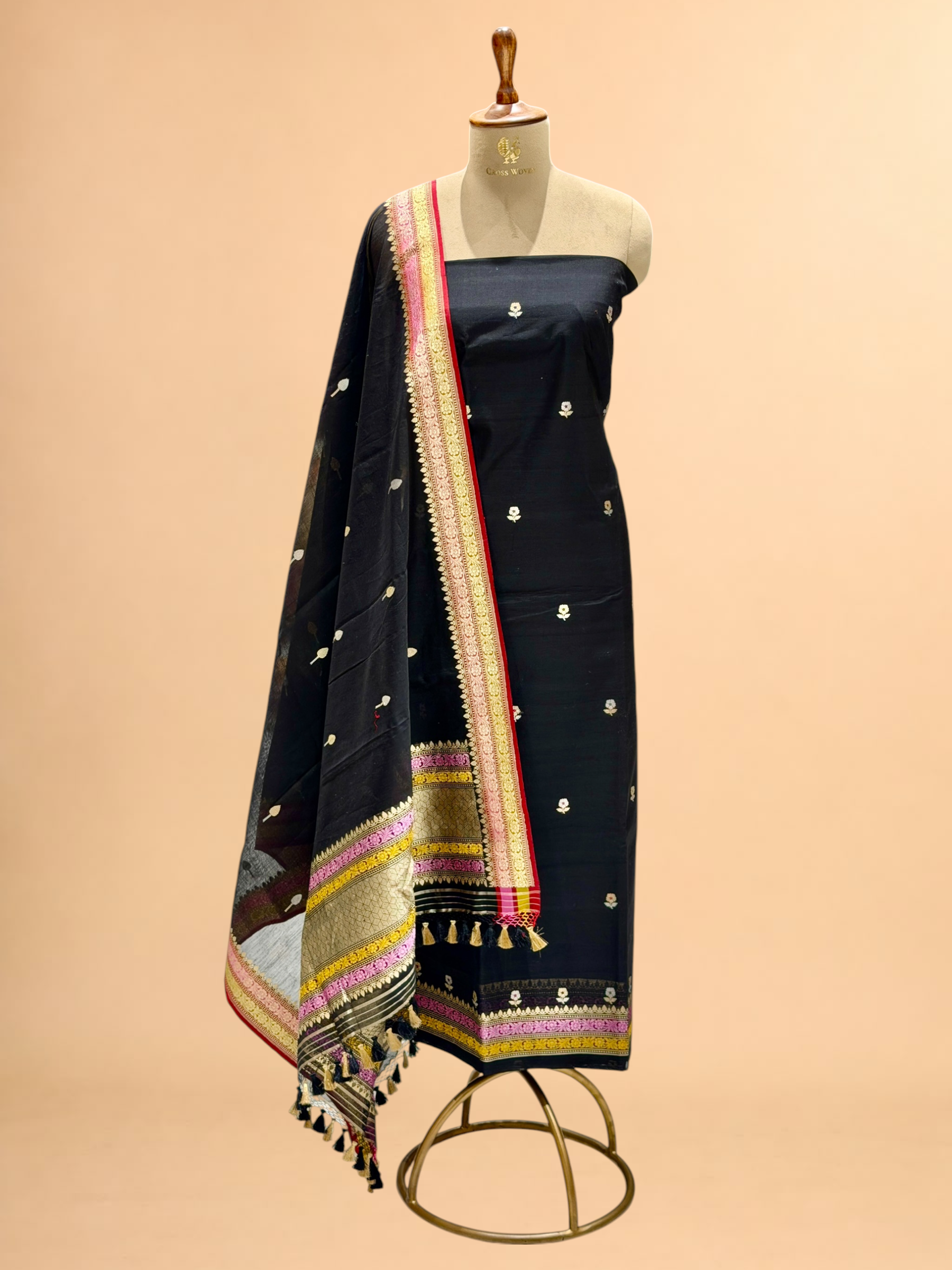 Black Premium Cotton Banarasi Suit With Meenakari Floral Motif