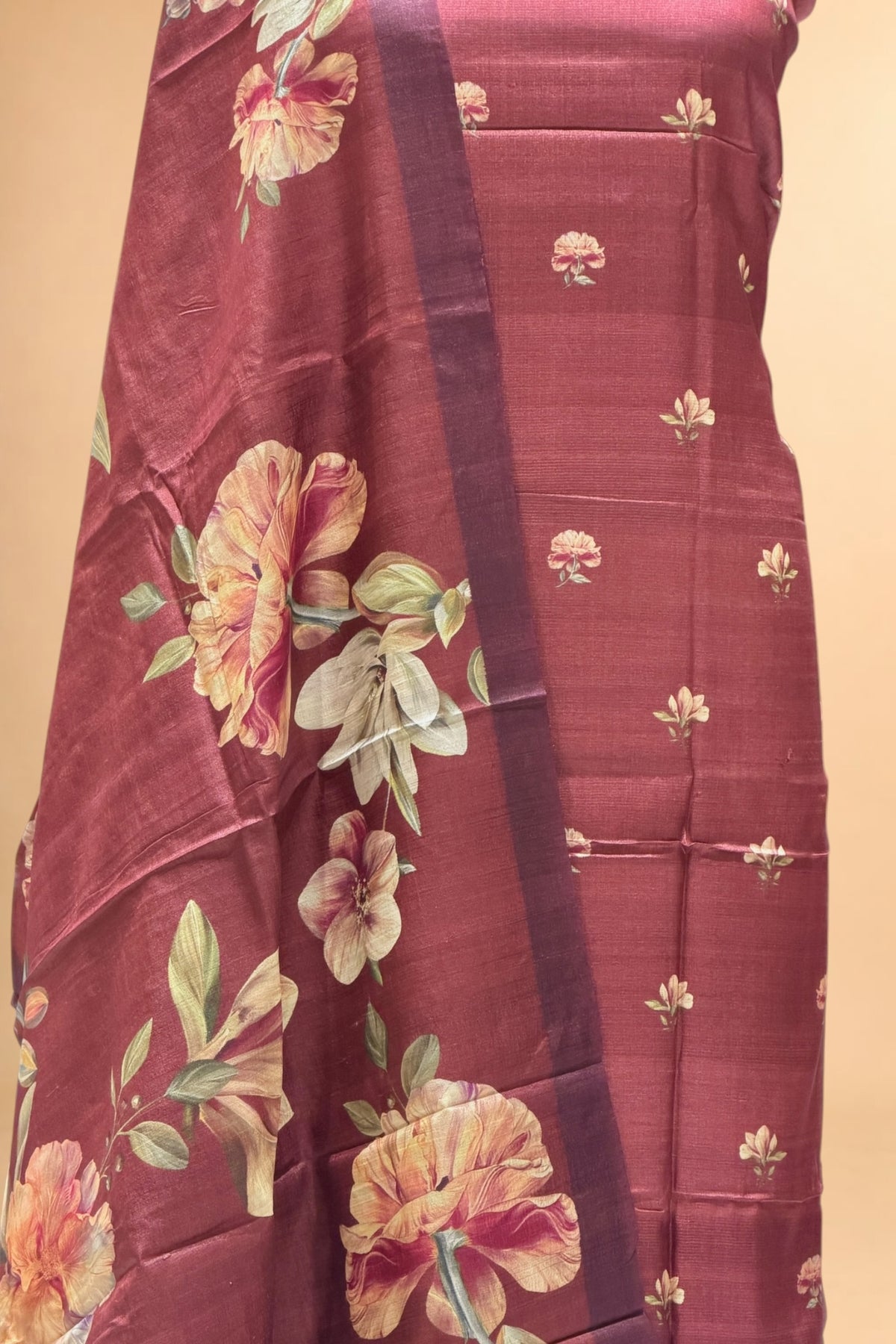 Chocolate Brown Banarasi Pure Tusser Silk Suit Set