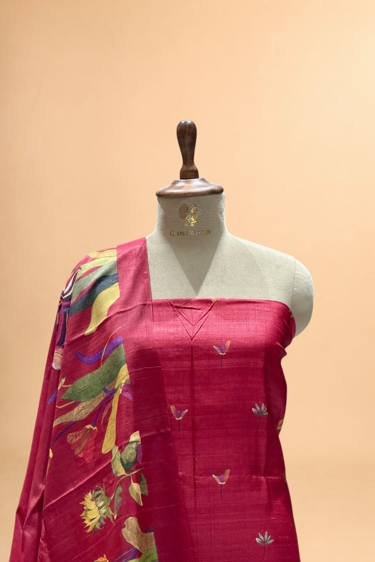Red Banarasi Pure Tusser Silk Suit Set