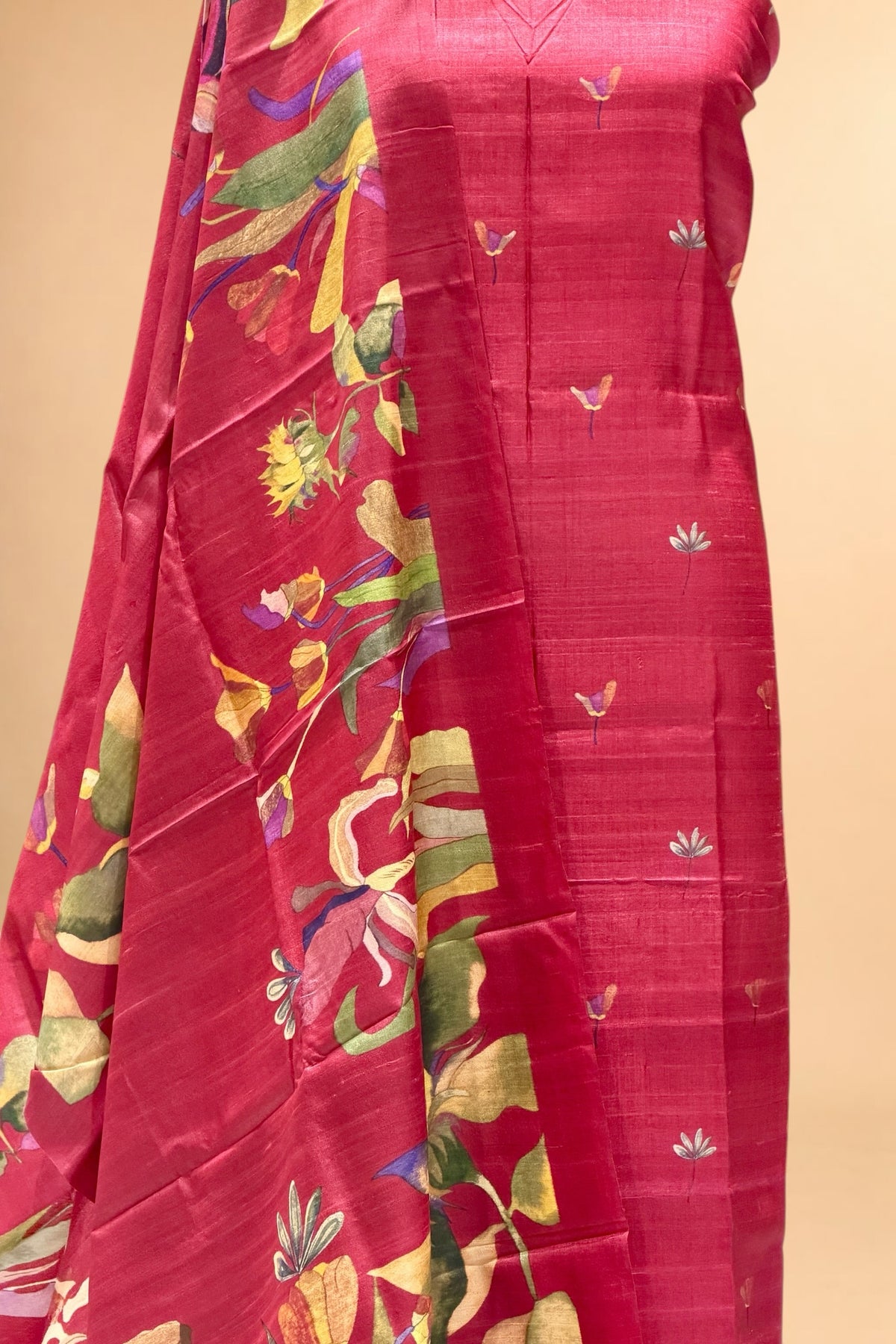 Red Banarasi Pure Tusser Silk Suit Set