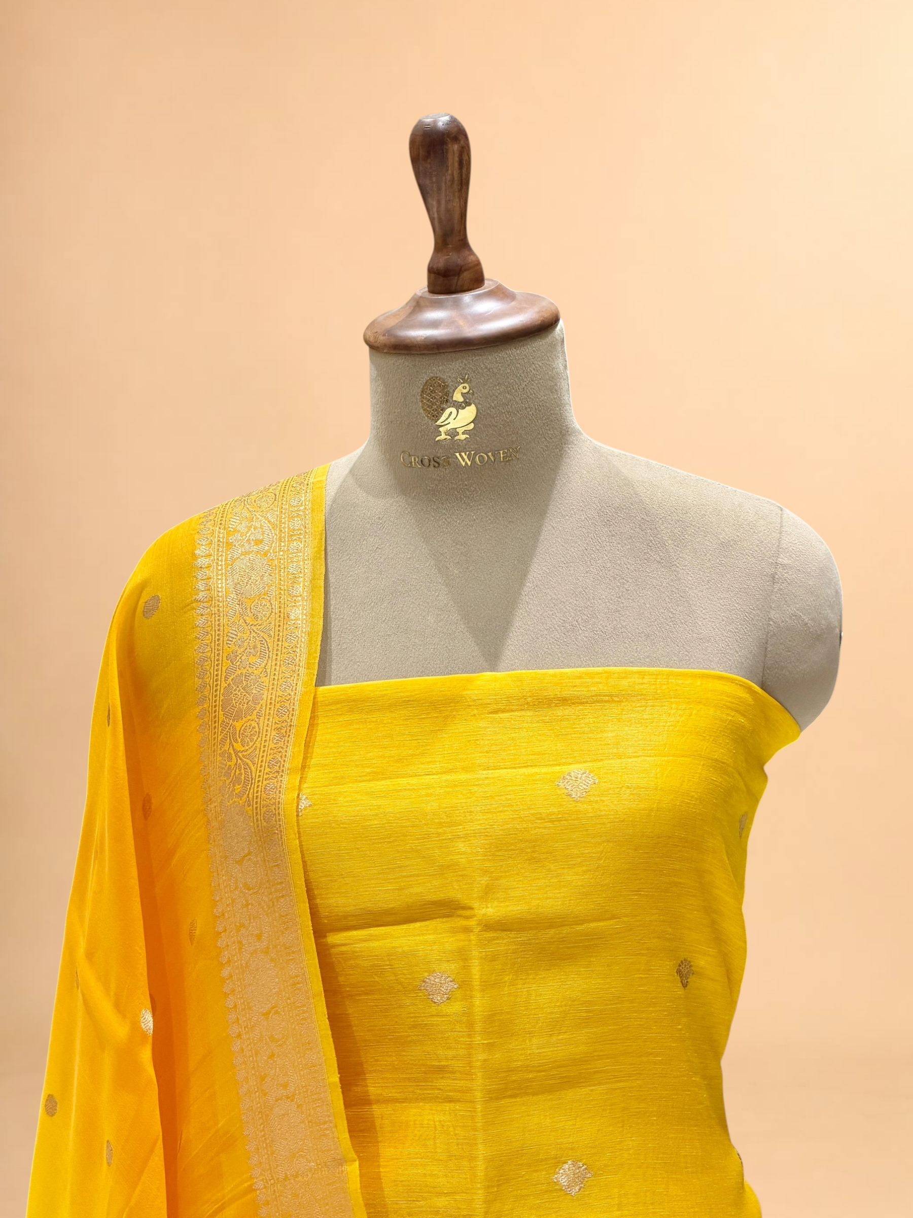 Sunshine Yellow Linen Floral Suit Set with ombré Dupatta