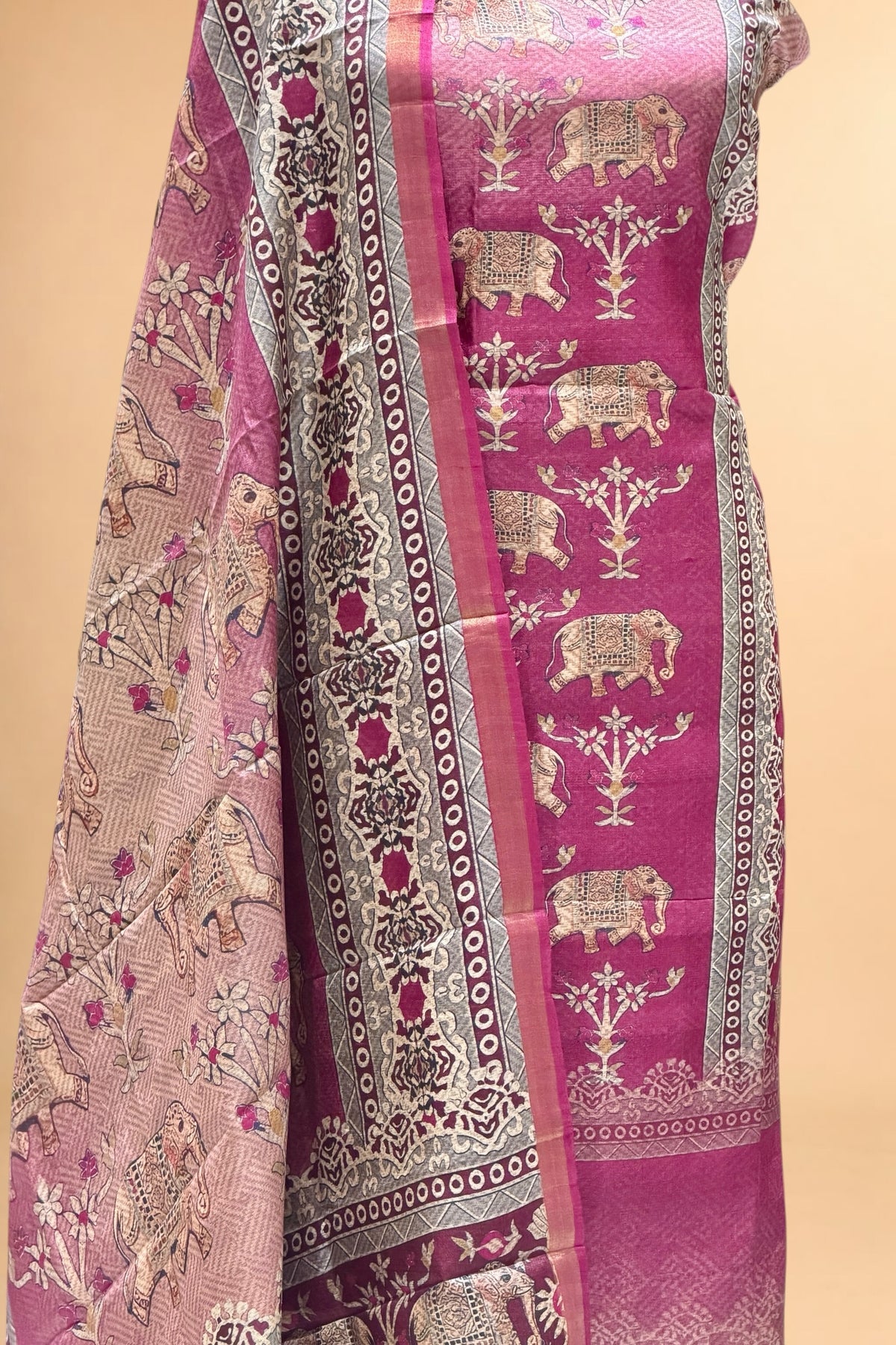 Magenta Pink Banarasi Pure Tusser Silk Suit Set