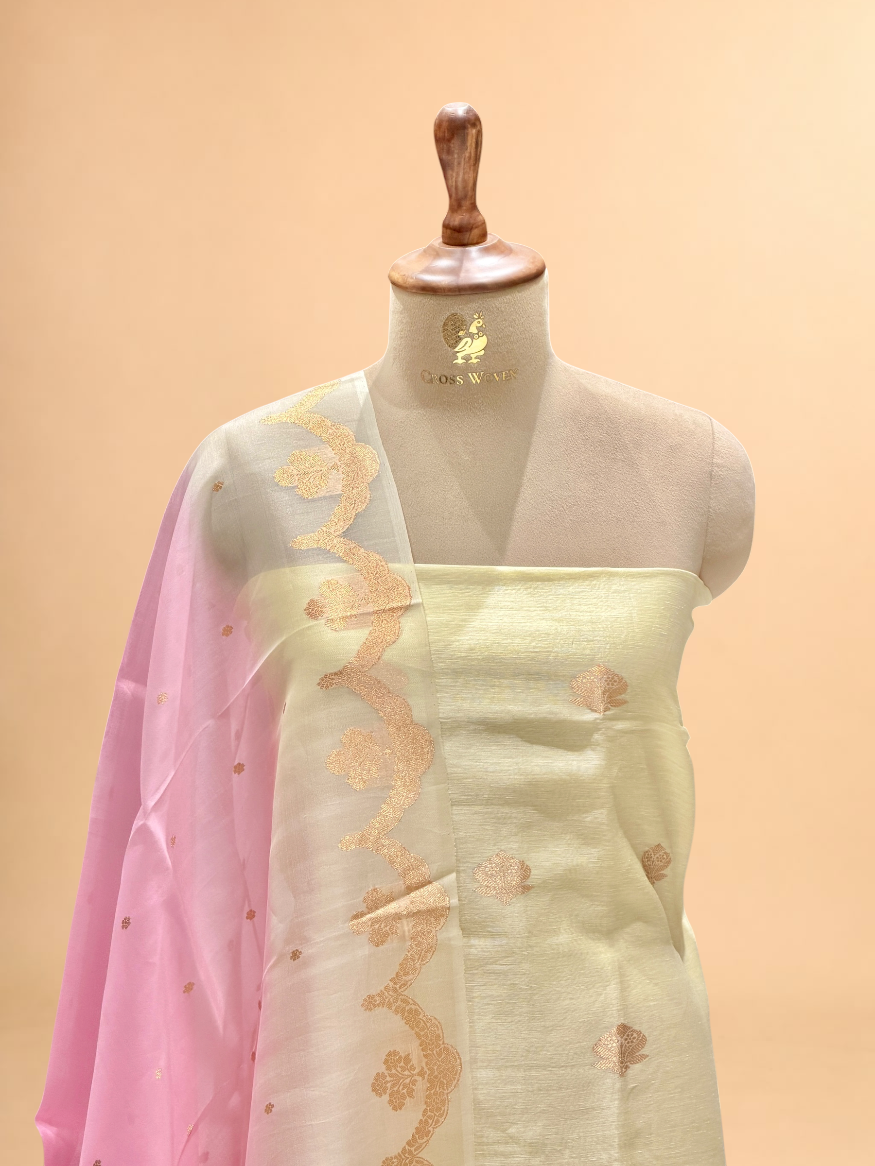 Off-White Linen Floral Suit Set with ombré Dupatta