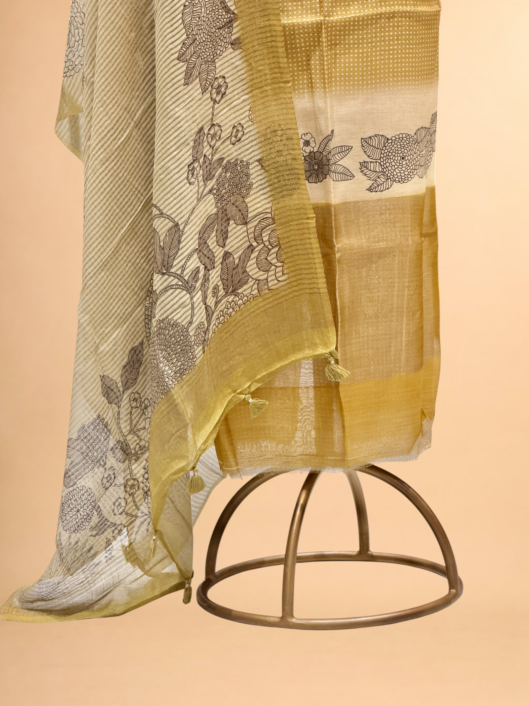 Honey Mustard Floral Printed Mul Suit Set with Printed Dupatta