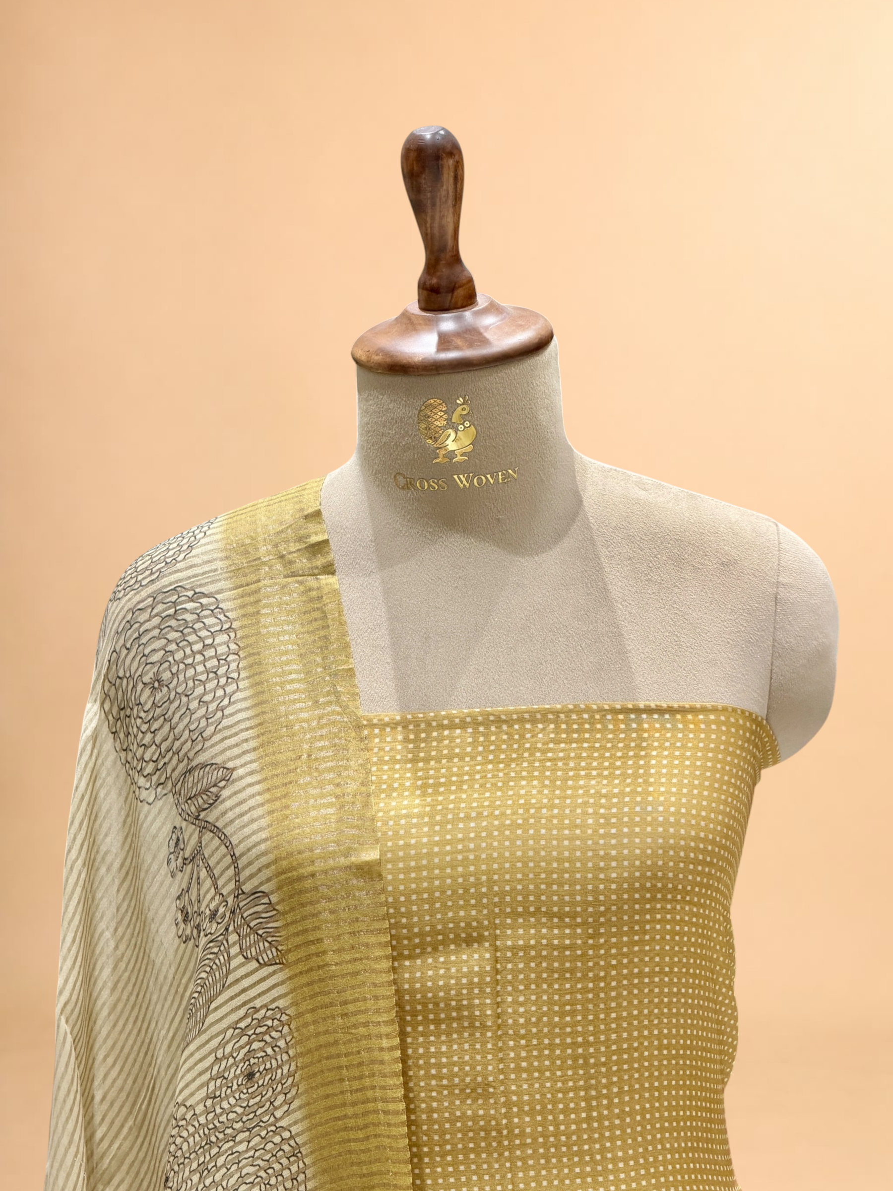 Honey Mustard Floral Printed Mul Suit Set with Printed Dupatta