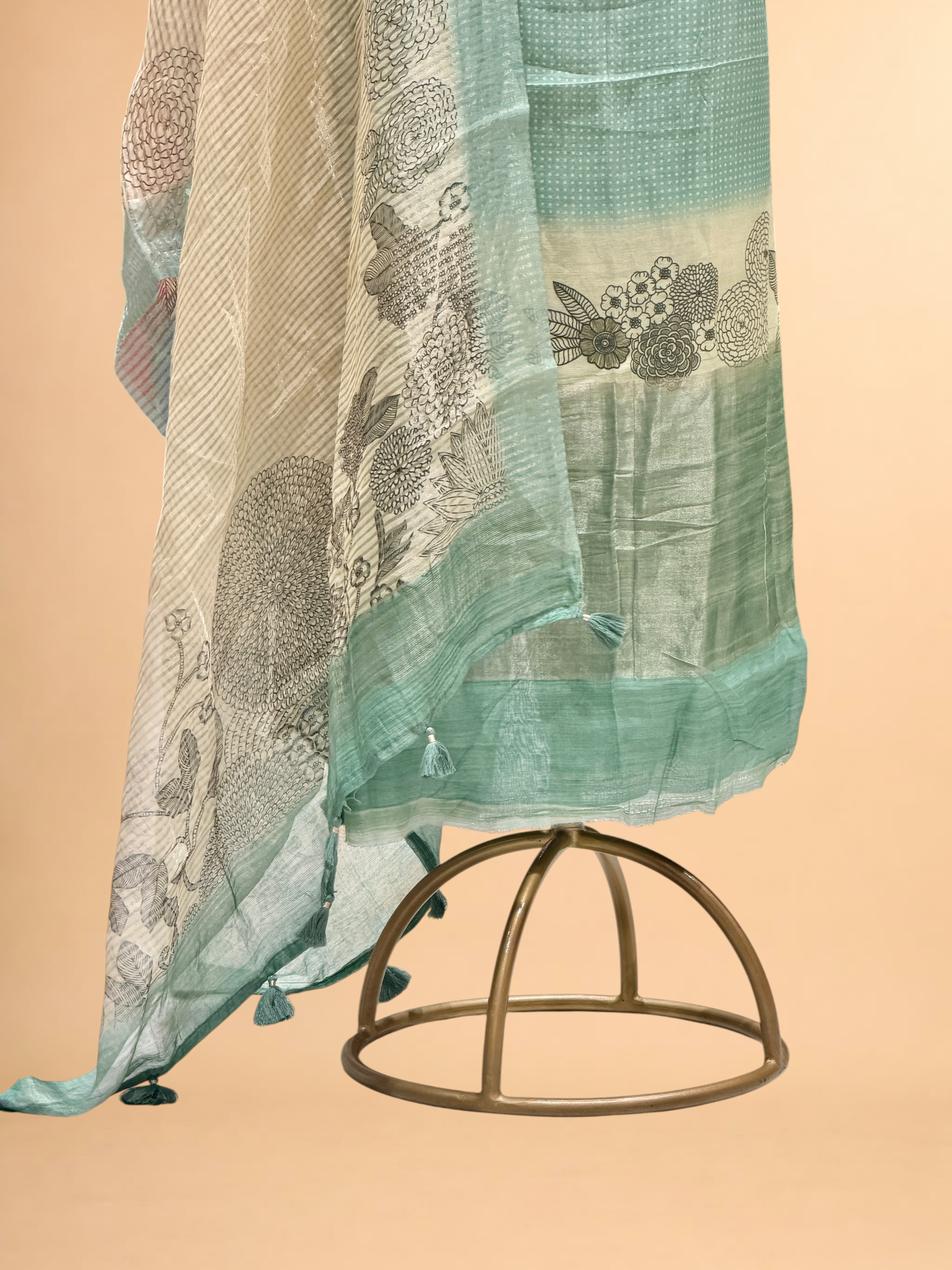 Aqua Blue Floral Printed Mul Suit Set with Printed Dupatta