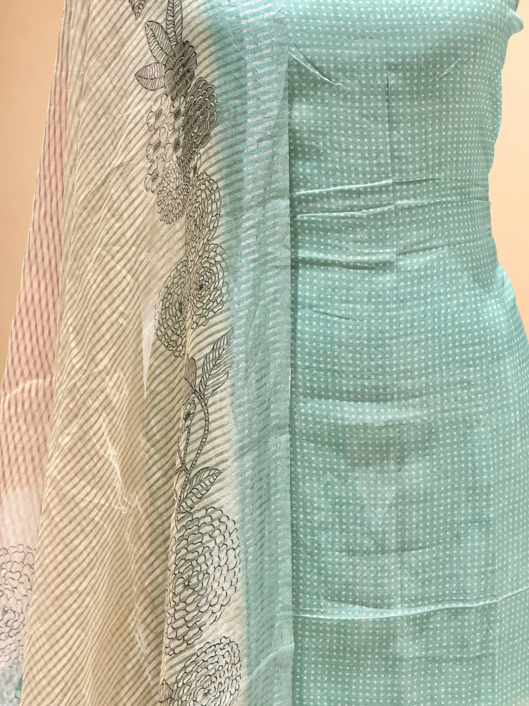 Aqua Blue Floral Printed Mul Suit Set with Printed Dupatta