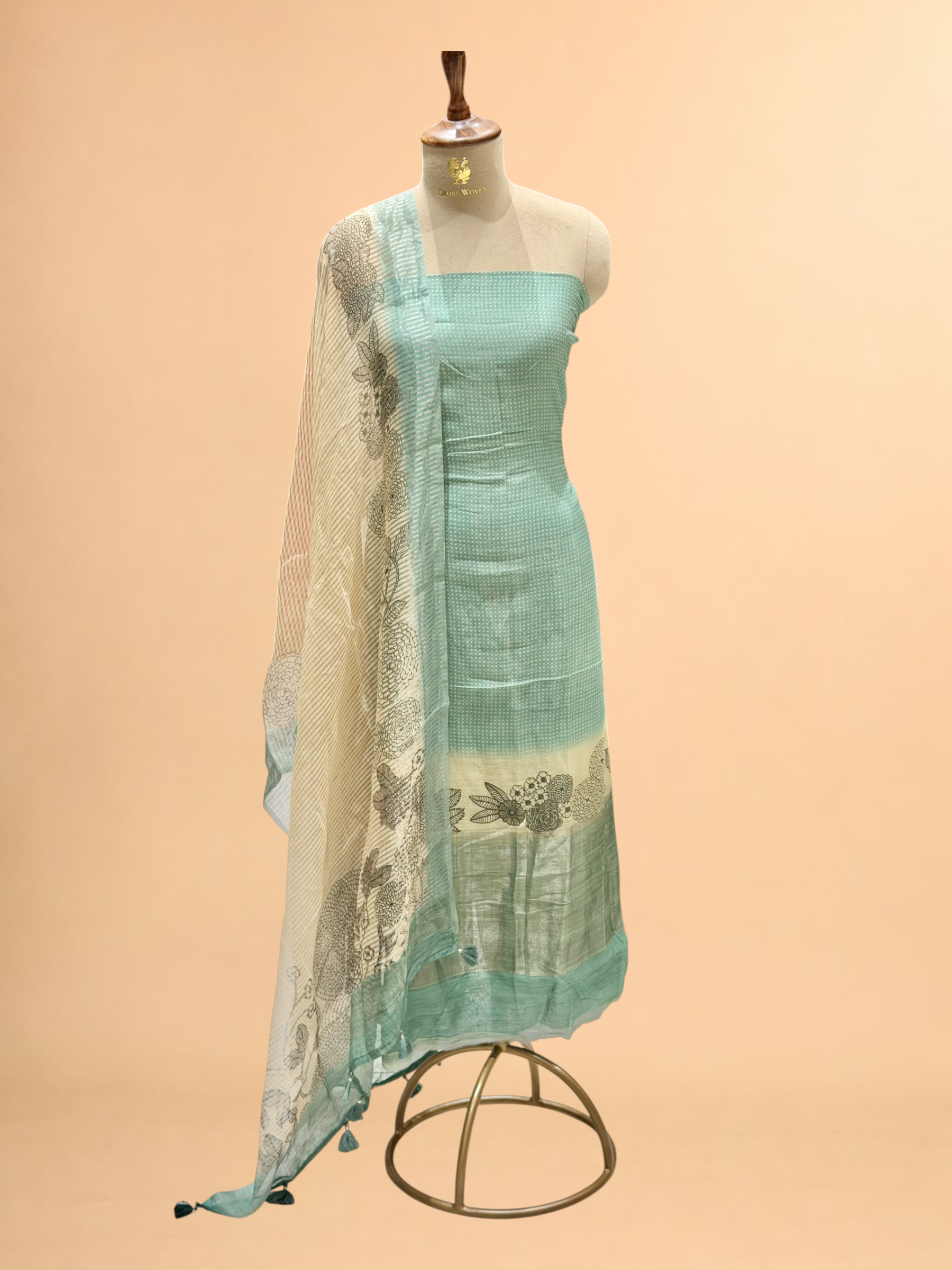 Aqua Blue Floral Printed Mul Suit Set with Printed Dupatta