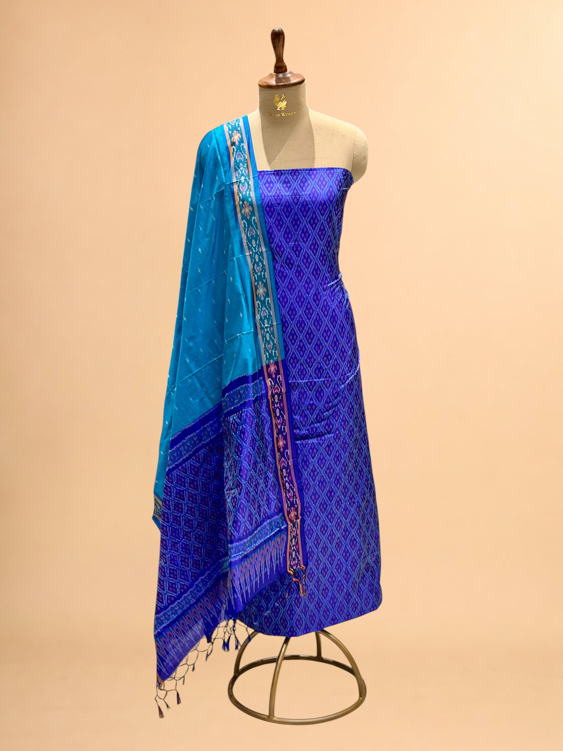 Katan Ikkat Silk Suit Set with Double Colour Dupatta