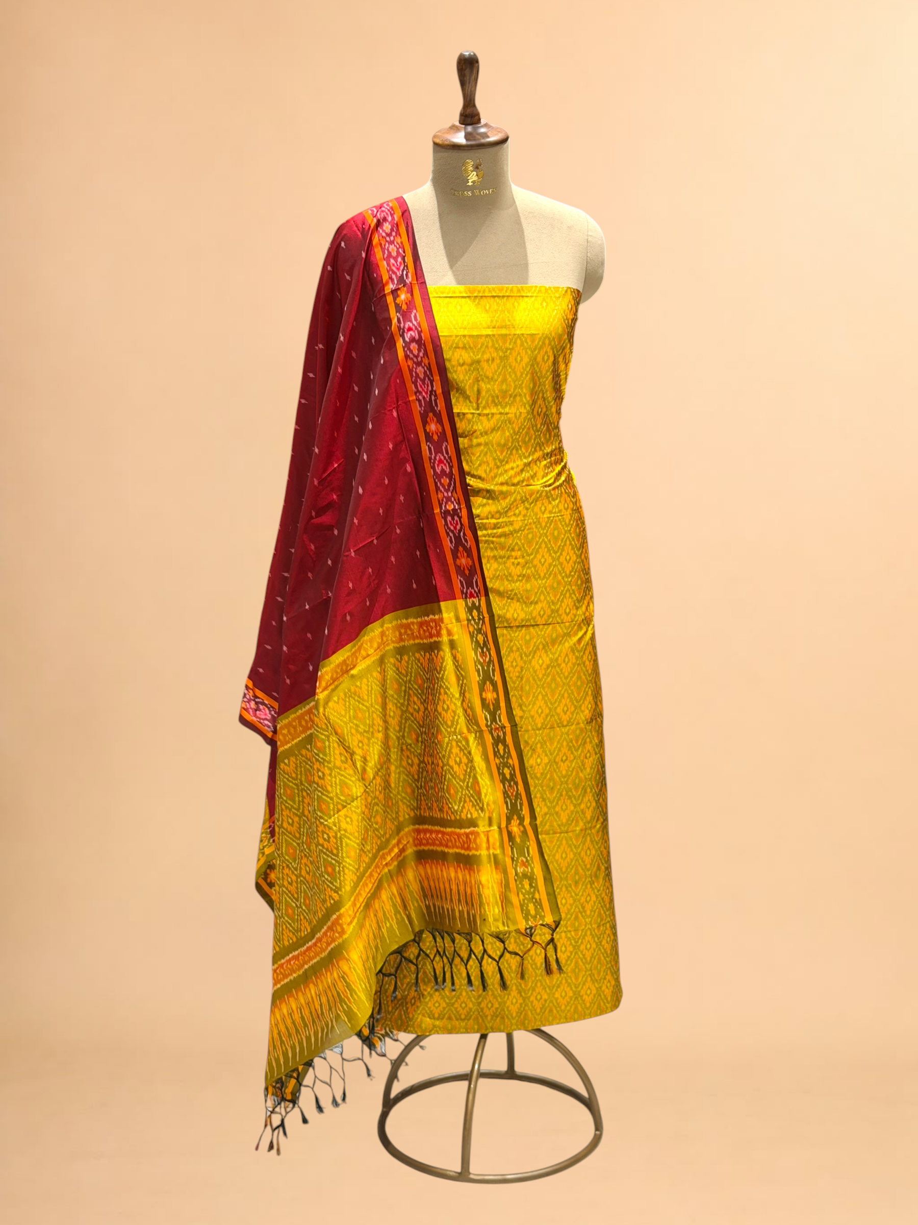 Katan Ikkat Silk Suit Set with Double Colour Dupatta