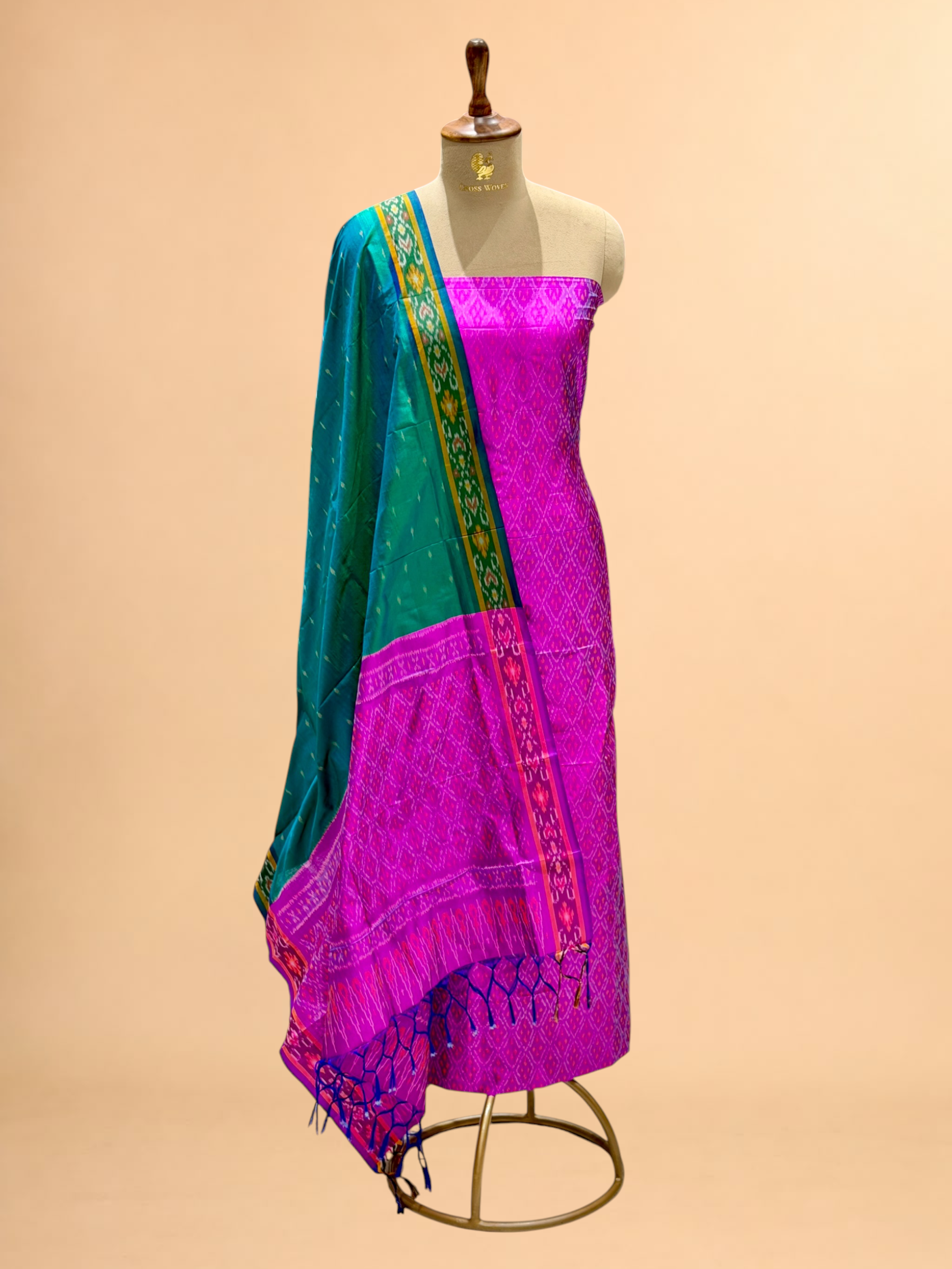 Katan Ikkat Silk Suit Set with Double Colour Dupatta
